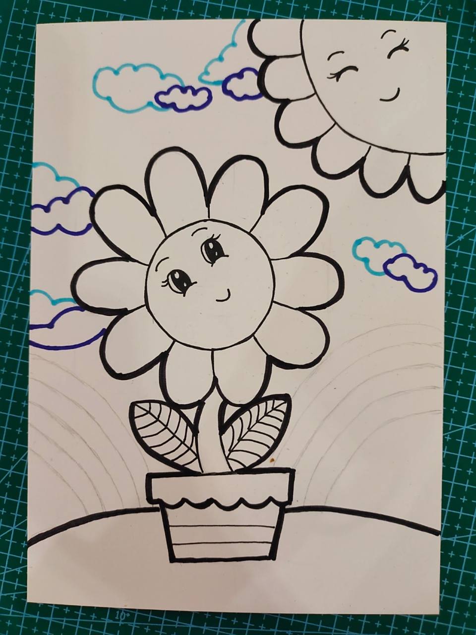 马克笔儿童简笔画《太阳花》(附线稿)