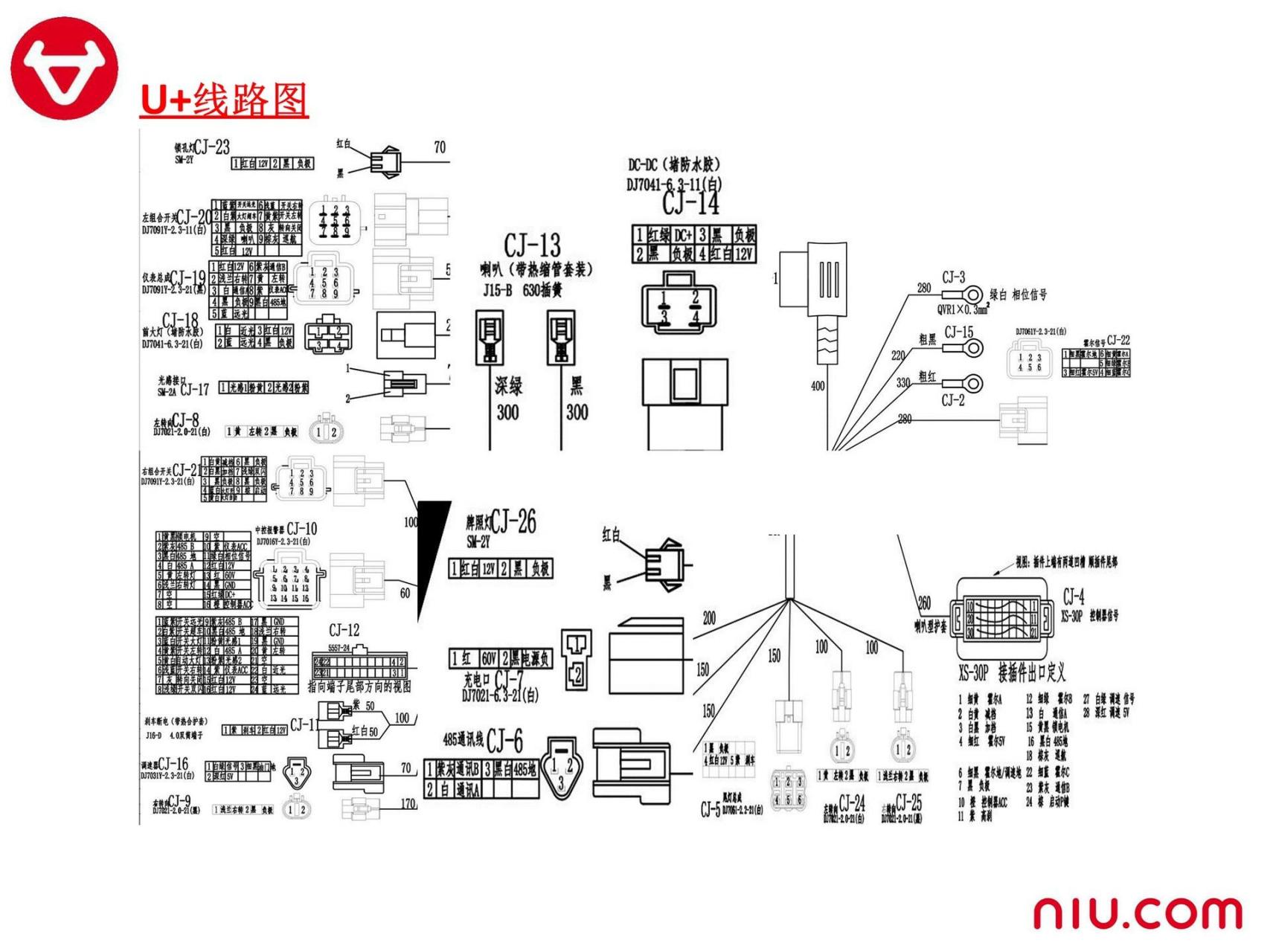 小牛电动车九号电动车主线束路线图.小牛九号线路电路原理图