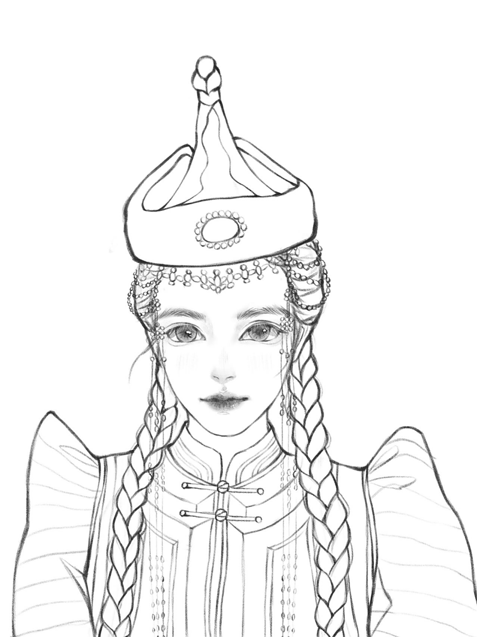 五十六个民族 | 蒙古族 按照和硕特部落的特色画了下蒙古族 服装:坎肩