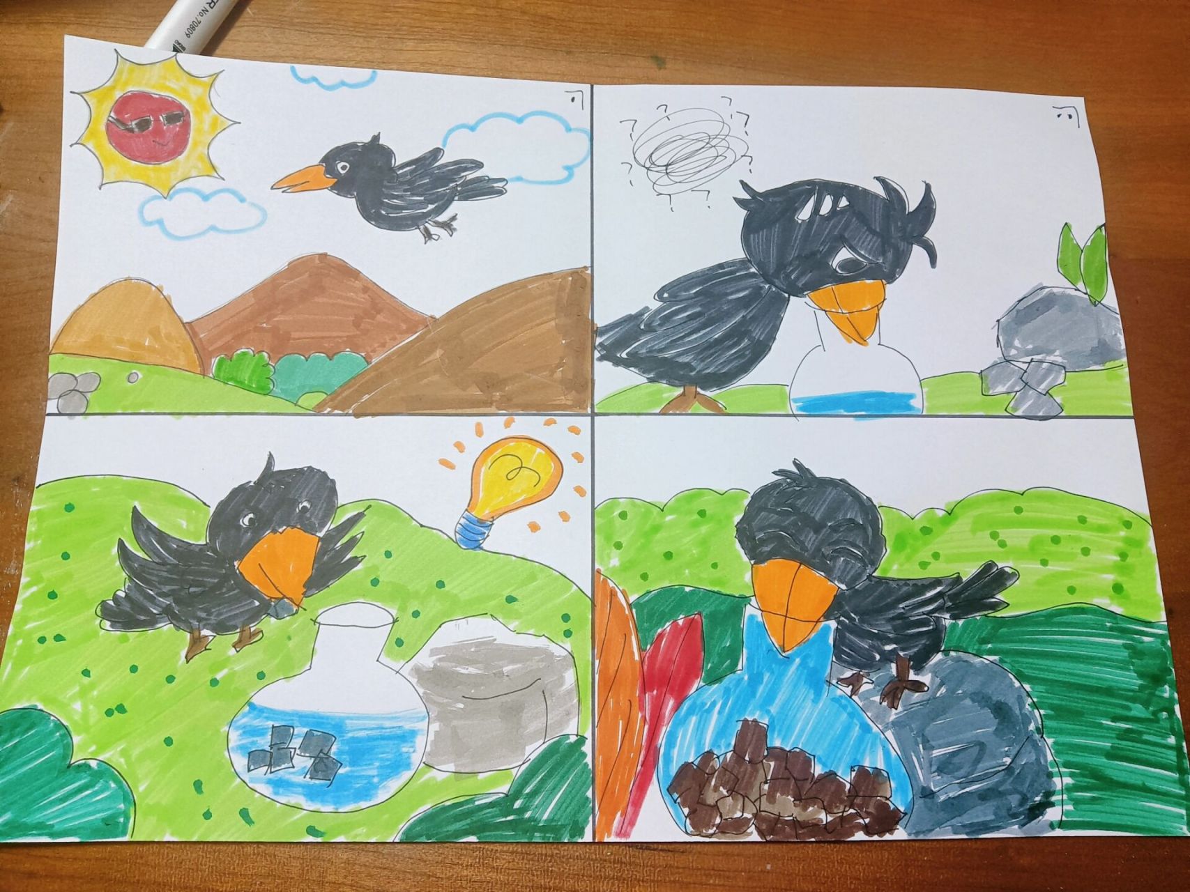 乌鸦喝水绘画作品图片