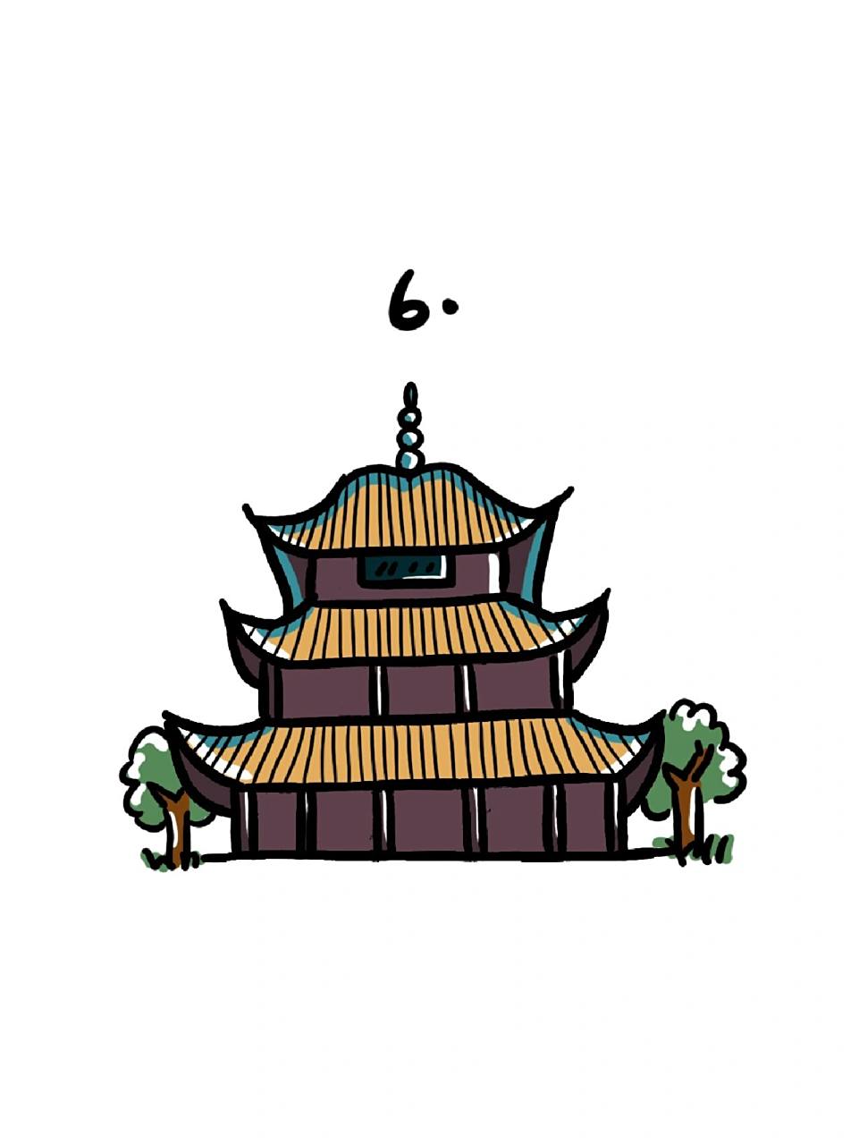 地标建筑简笔画教程12 最近画了很多古风的建筑,岳阳楼的建筑依臼是