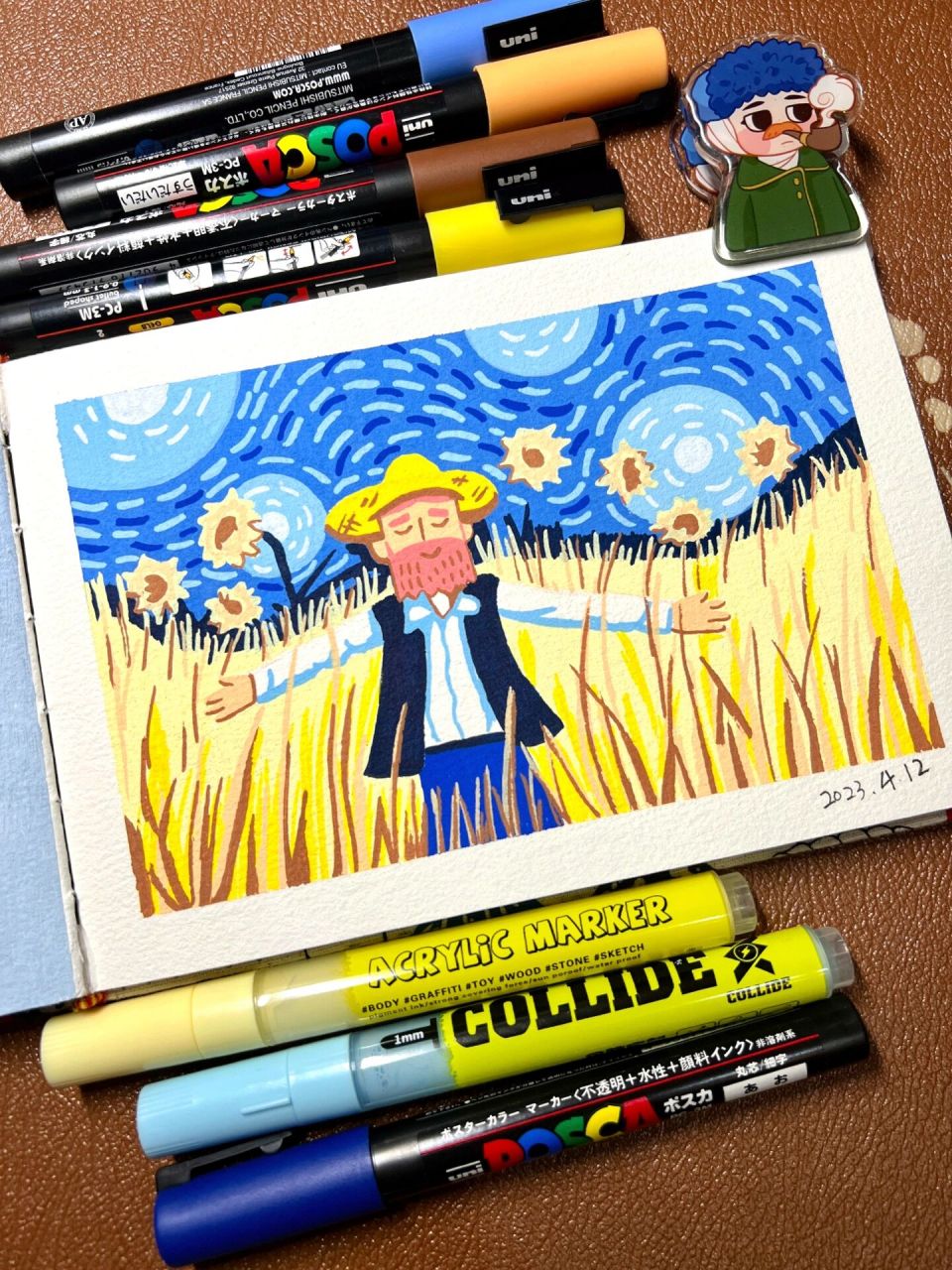 丙烯马克笔(52)梵高的卡通世界(附线稿) 可爱梵高,在线做法 临摹