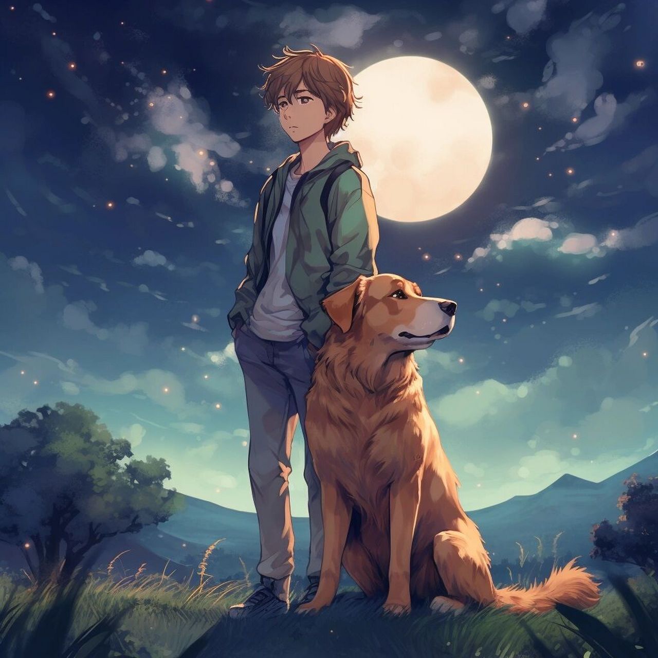 男生头像‖狗狗也爱夜晚惬意的凉风和星辰