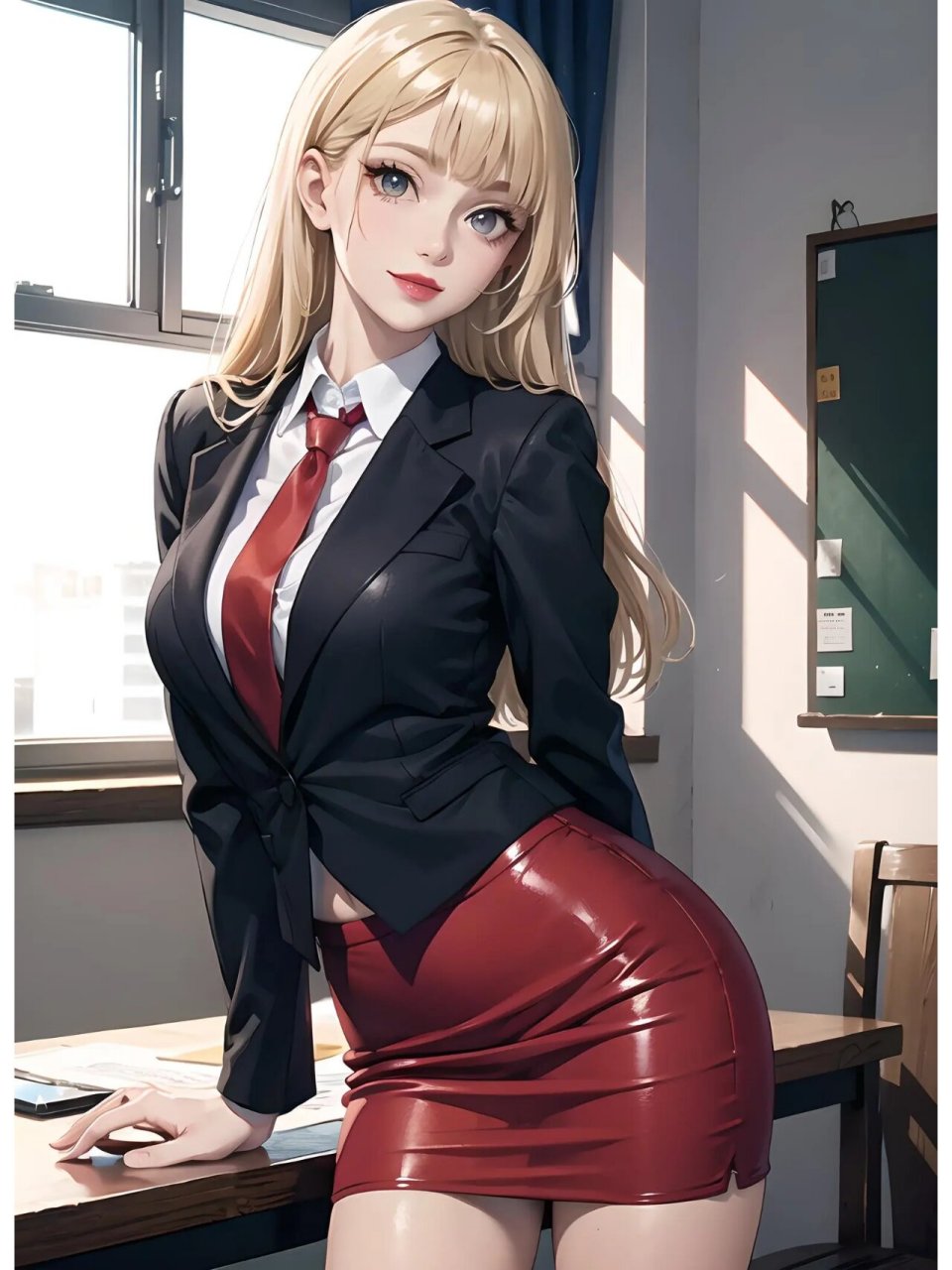 二次元壁纸:动漫风西装职场御姐 这是一位二次元职场上的金发美女,她