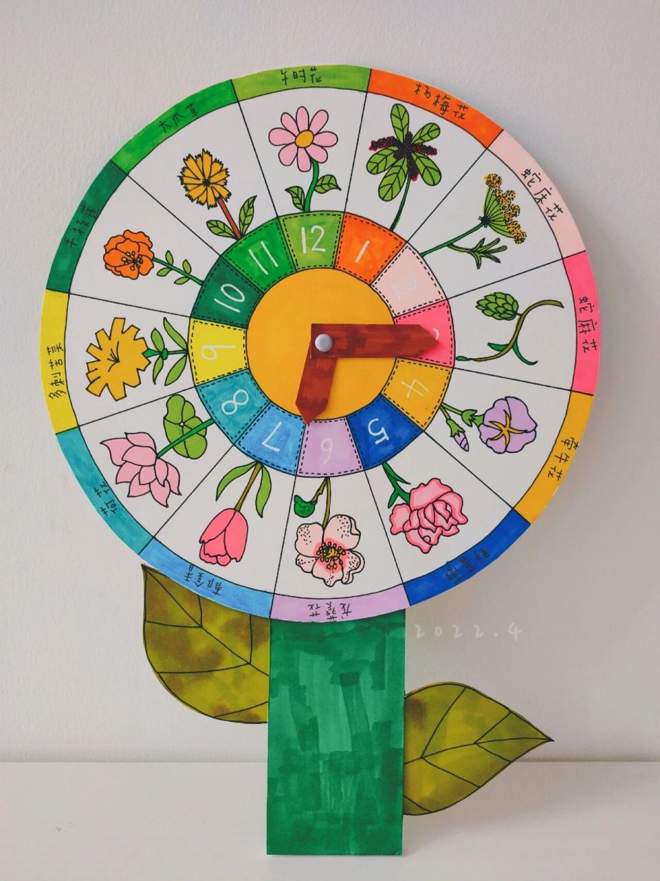 花钟 三下语文《花钟》手工制作, 不同的花开放的时间是不同的.