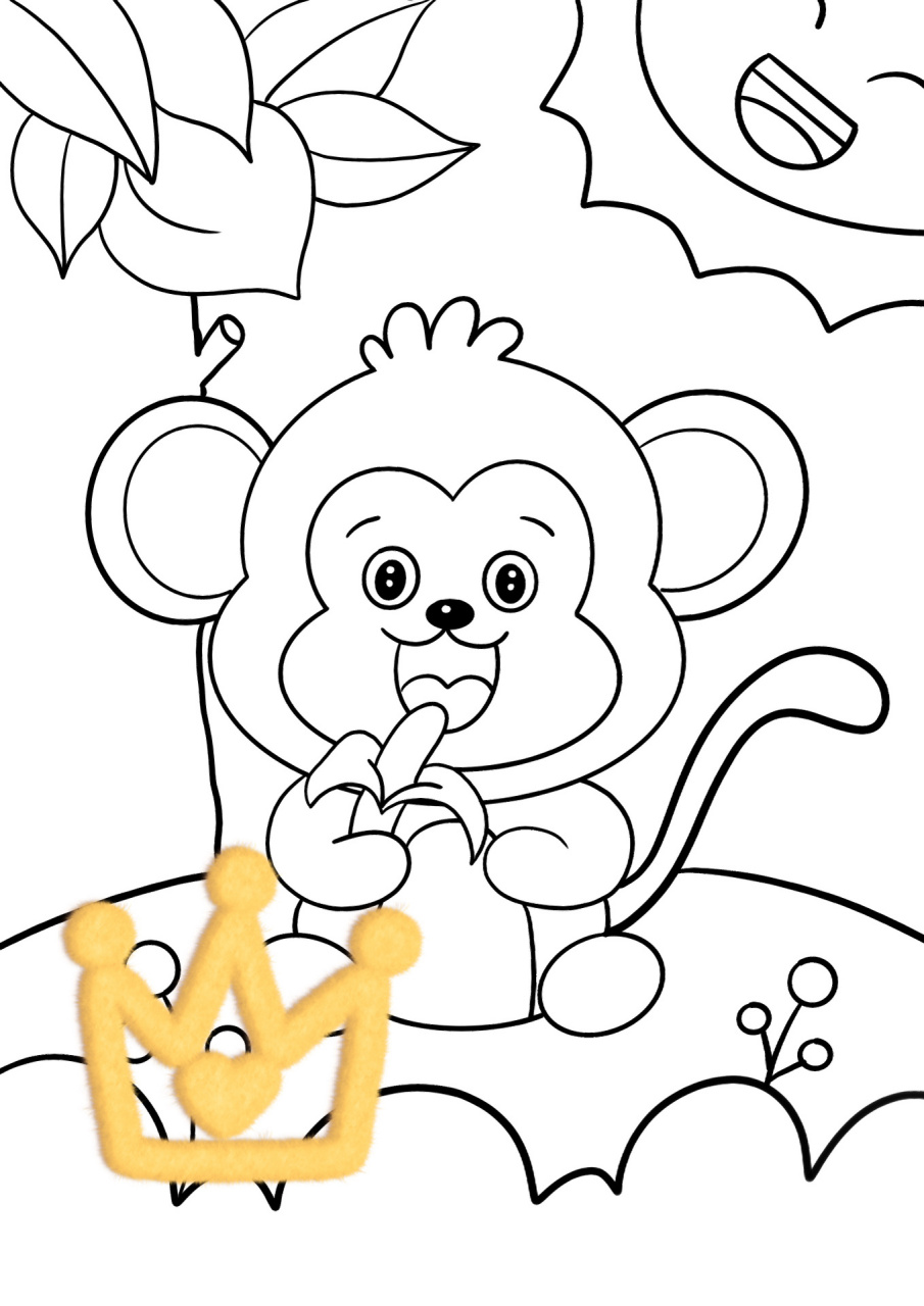 92小猴子儿童画 小猴子吃香蕉卡通画桃子 可爱的小猴子卡通画 有