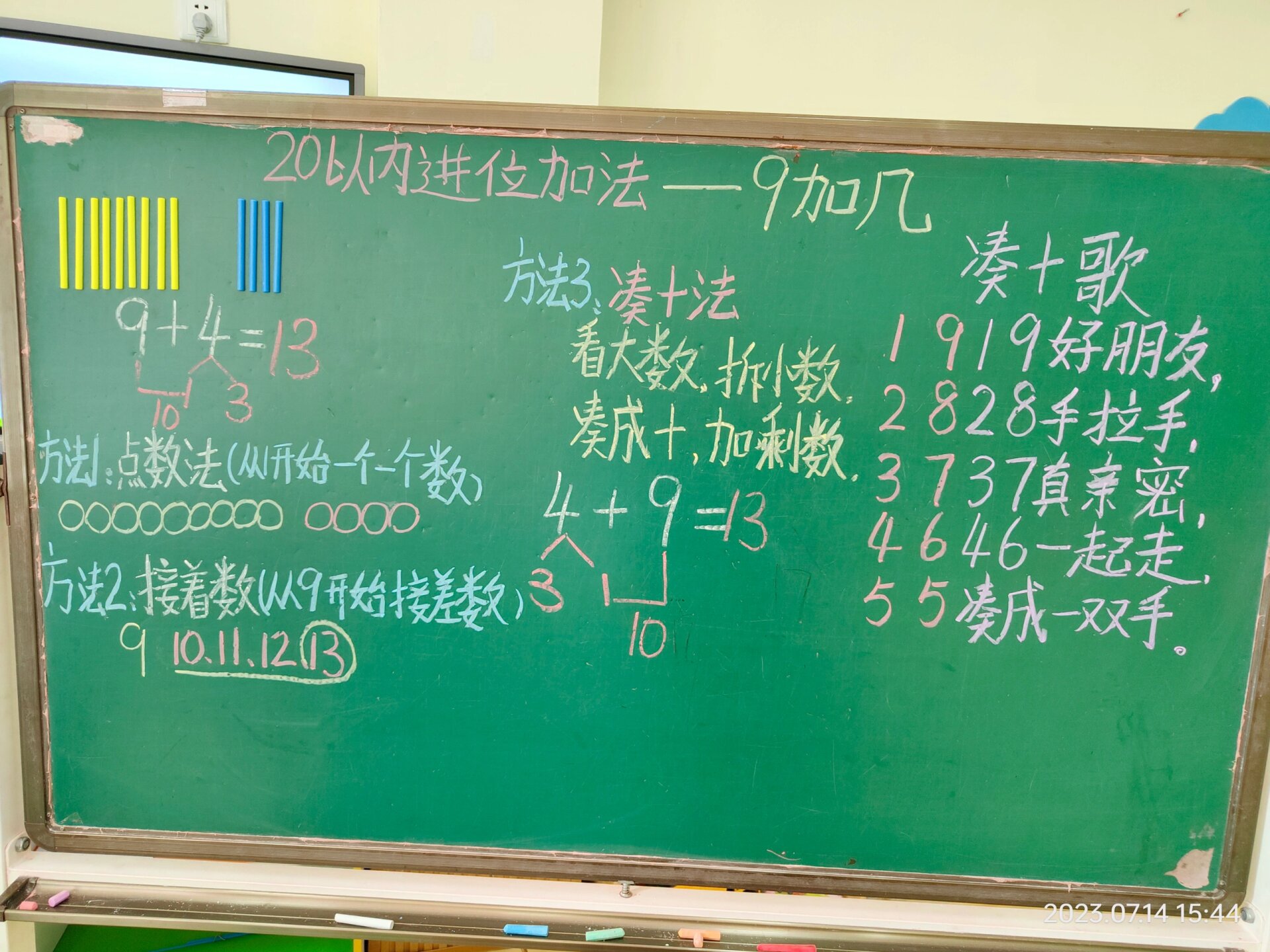 14  今日学习 《9加几》 1 会计算9 几 方法一 点数法