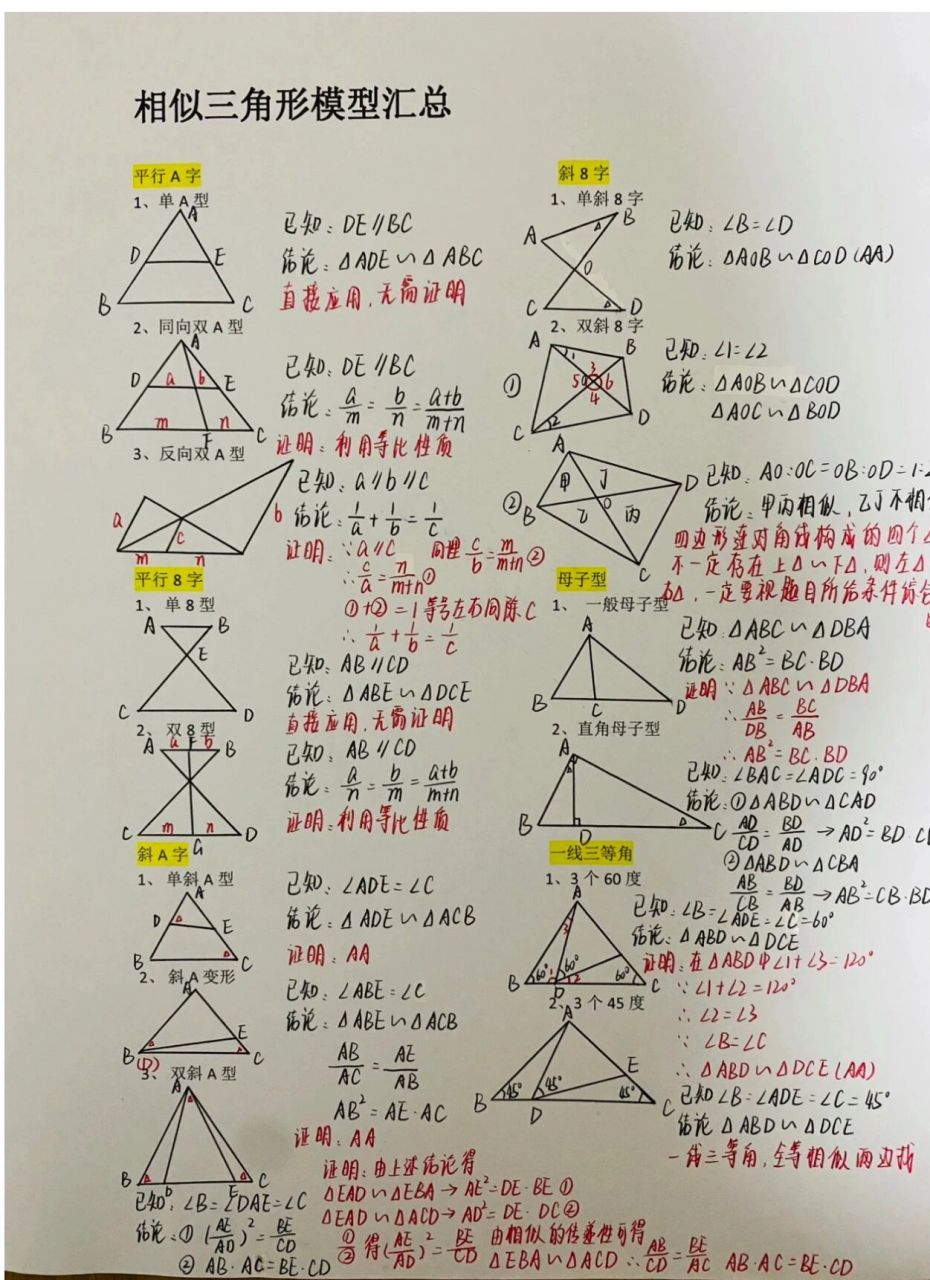 97中考满分学霸的相似笔记,这也太详细了 96相似三角形作为数学