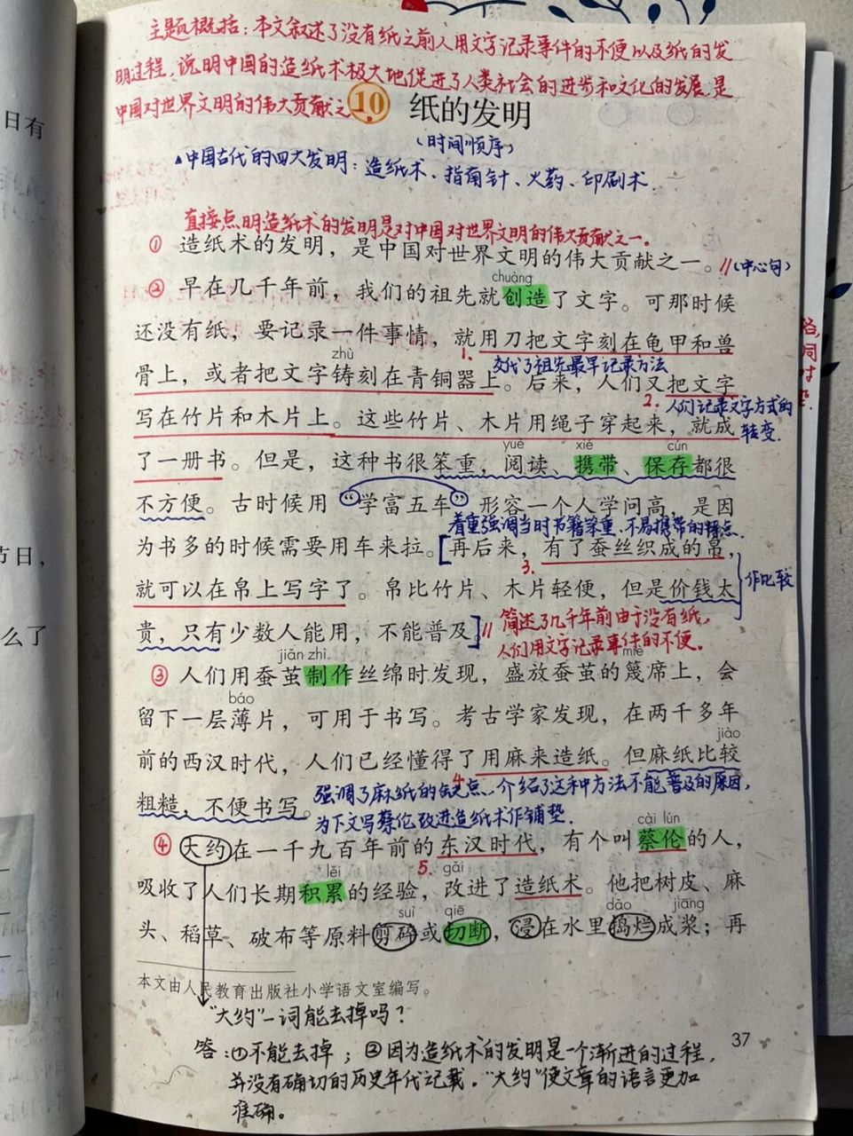 36615下备课笔记/《纸的发明》 纸术,是中国四大发明之一,发明于