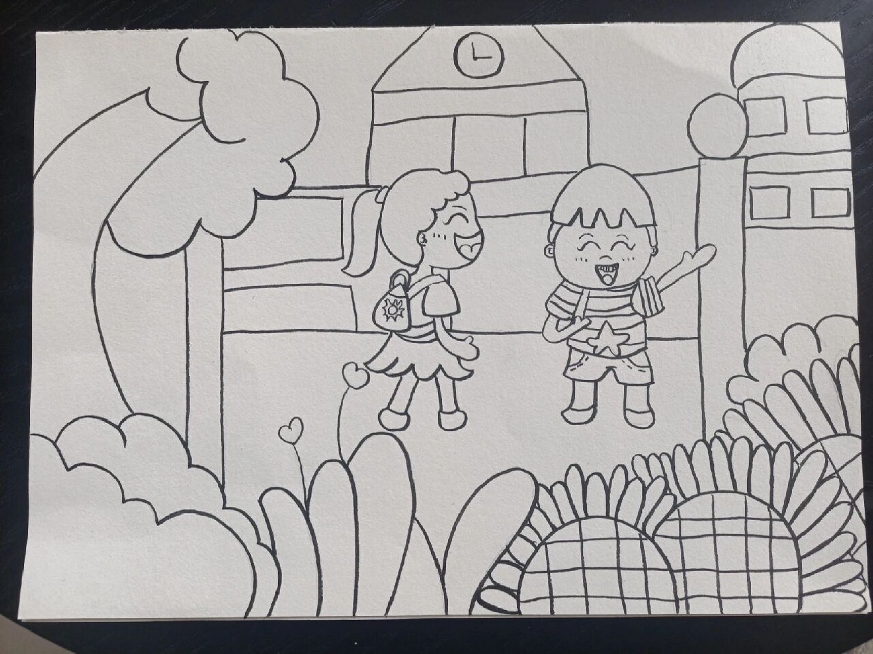 《我爱校园》主题画   临摹