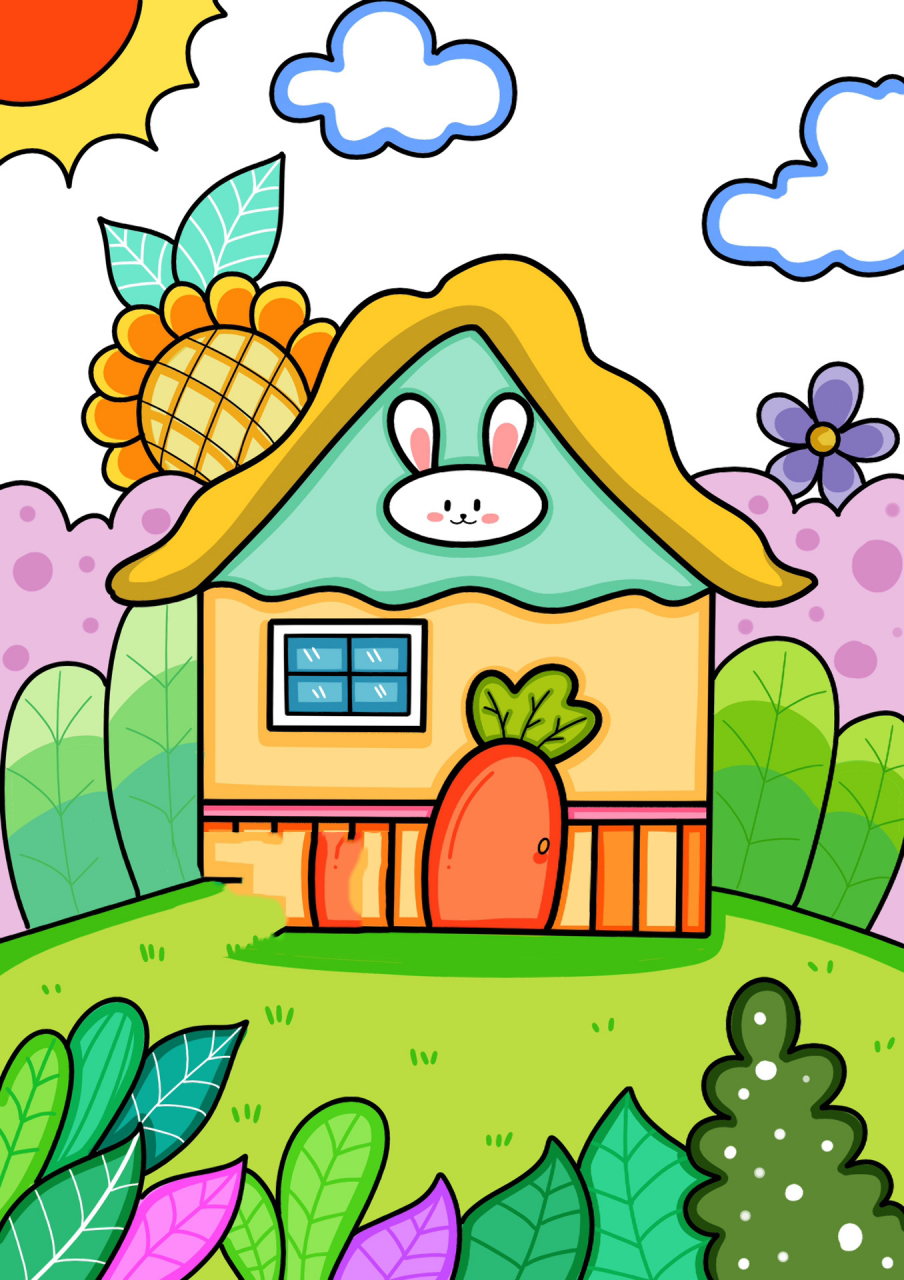 可爱的小房子 林中小屋儿童创意画 简笔画