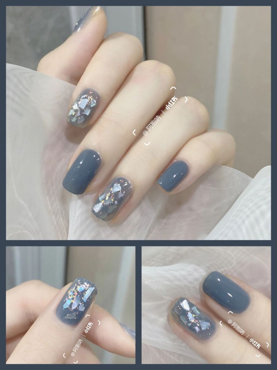 冰晶海洋03夏日雾霾蓝色贝壳晕染美甲 雾霾蓝色太适合夏天啦!