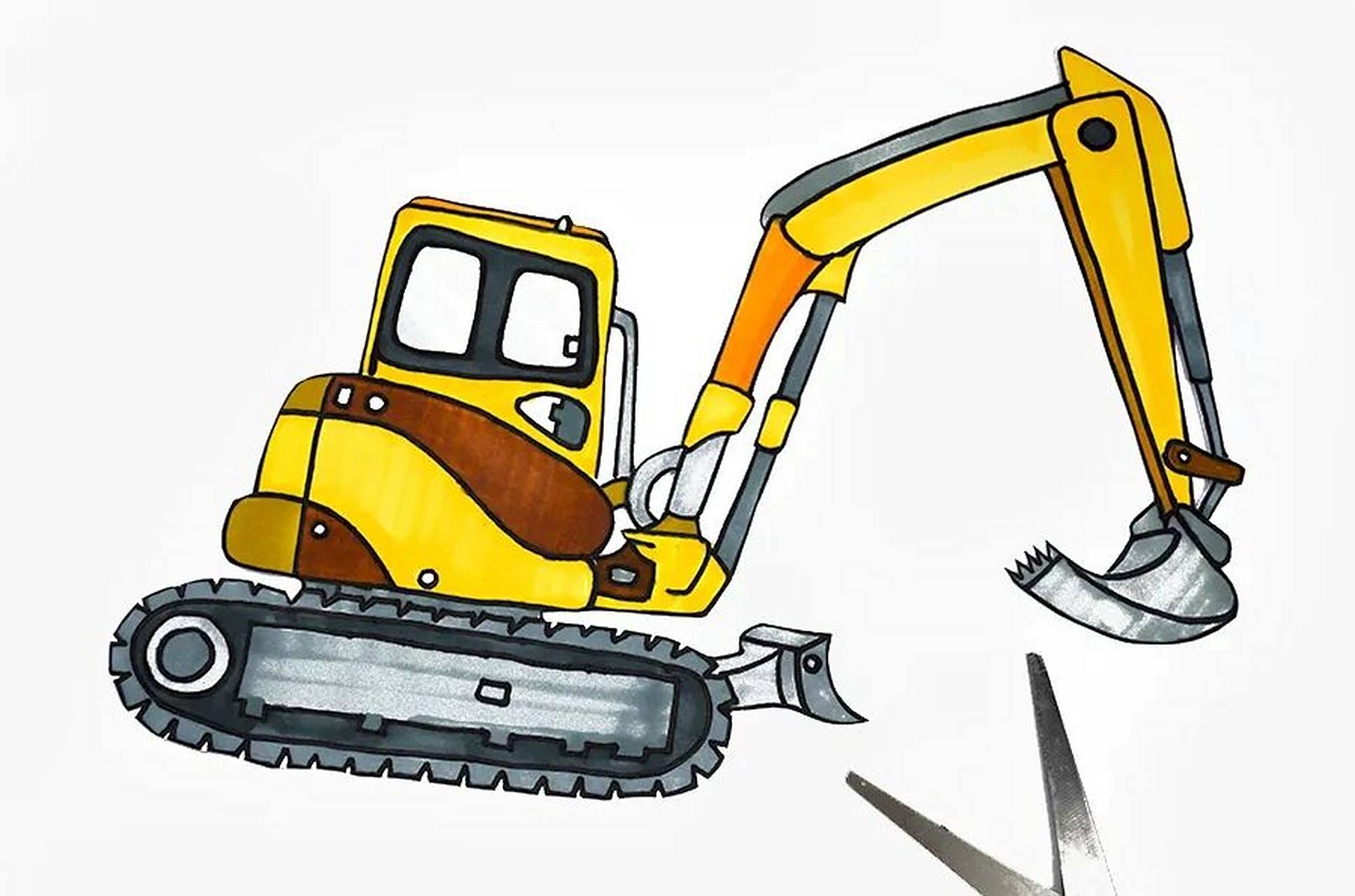 儿童画教程|忙忙碌碌的挖掘机 人类的生产建设总少不了机械器具的辅助