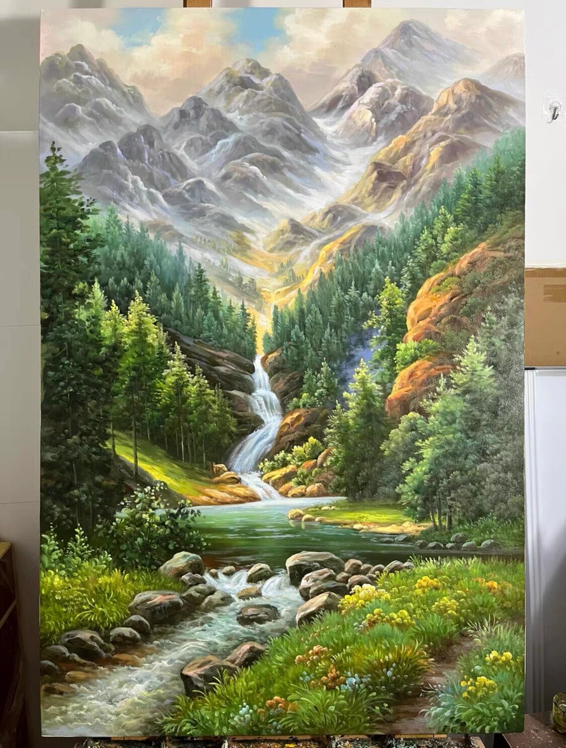 新品出炉/高山⛰️流水风景油画/80✖️120