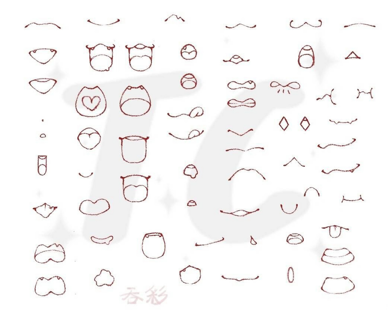 常用二次妆嘴型 bjd二次元妆面参考 为了方便大家送妆指定嘴型,画了