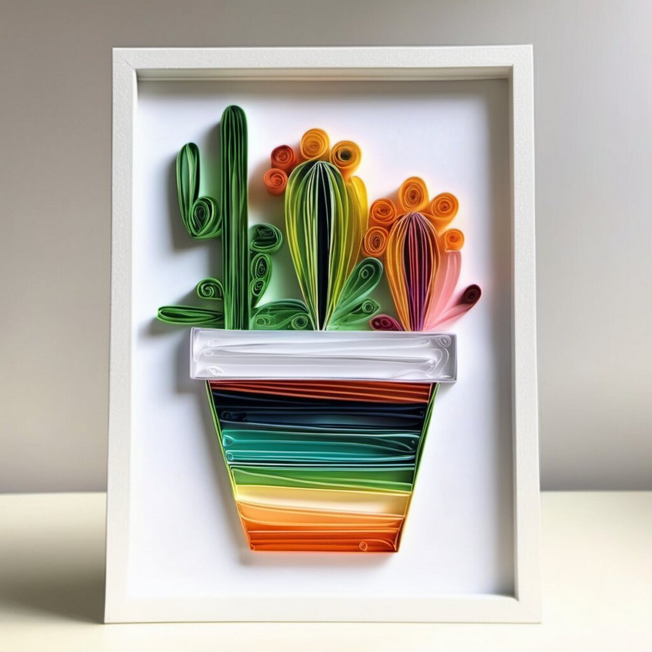 友好儿童及新手的衍纸作品-盆栽仙人掌 衍纸盆栽仙人掌作品是一款适合