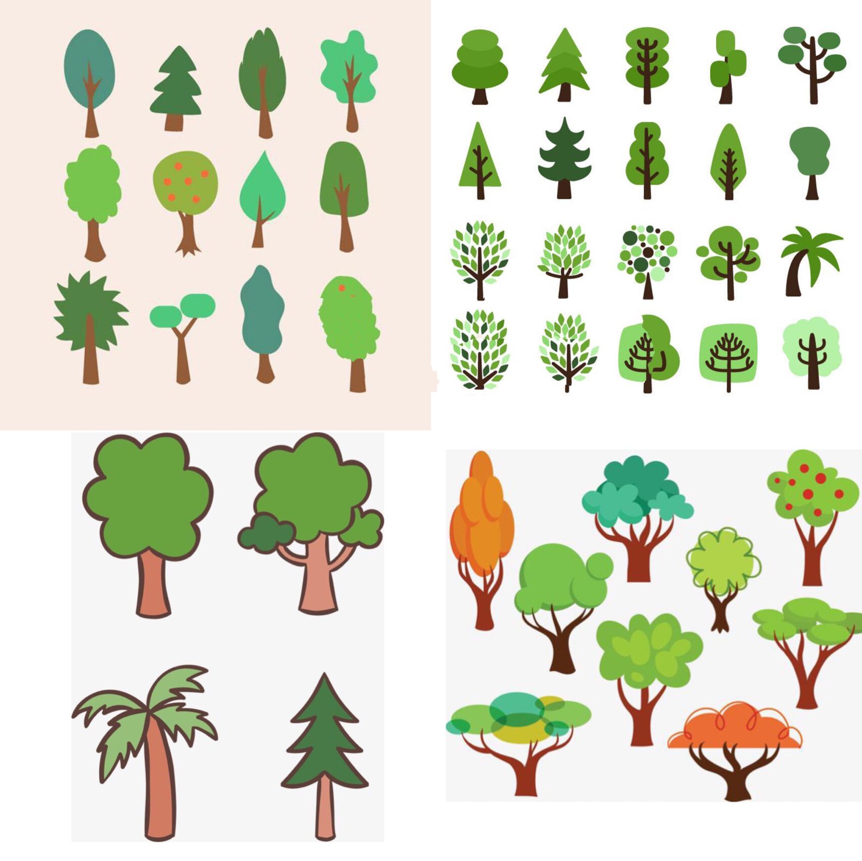 幼儿园春季夏季环创素材 绿树大树简笔画