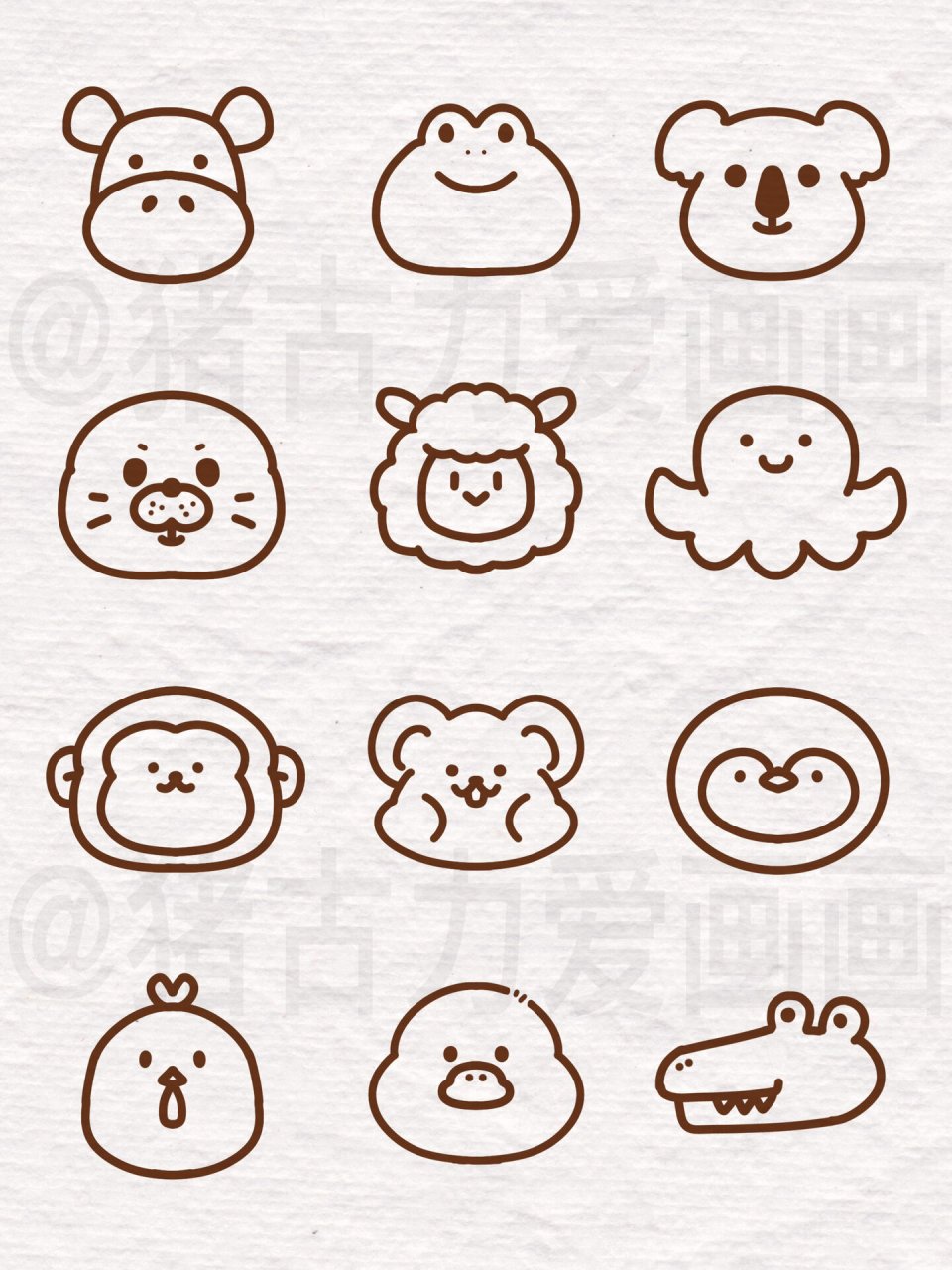 简笔画|萌系小动物(下) 第二波q版小动物:河马 青蛙 考拉 海豹 羊咩咩