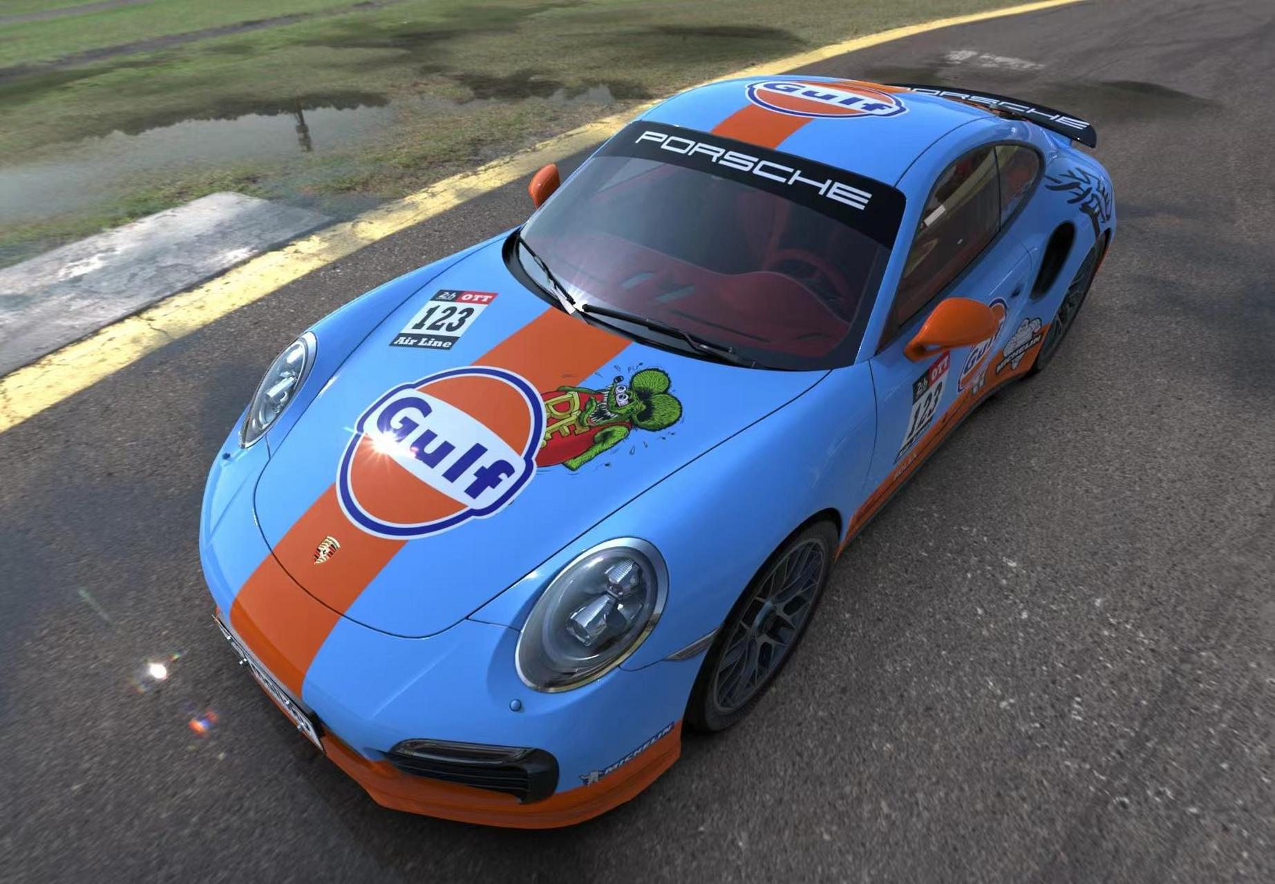 保时捷911车身改色贴膜 海湾石油.