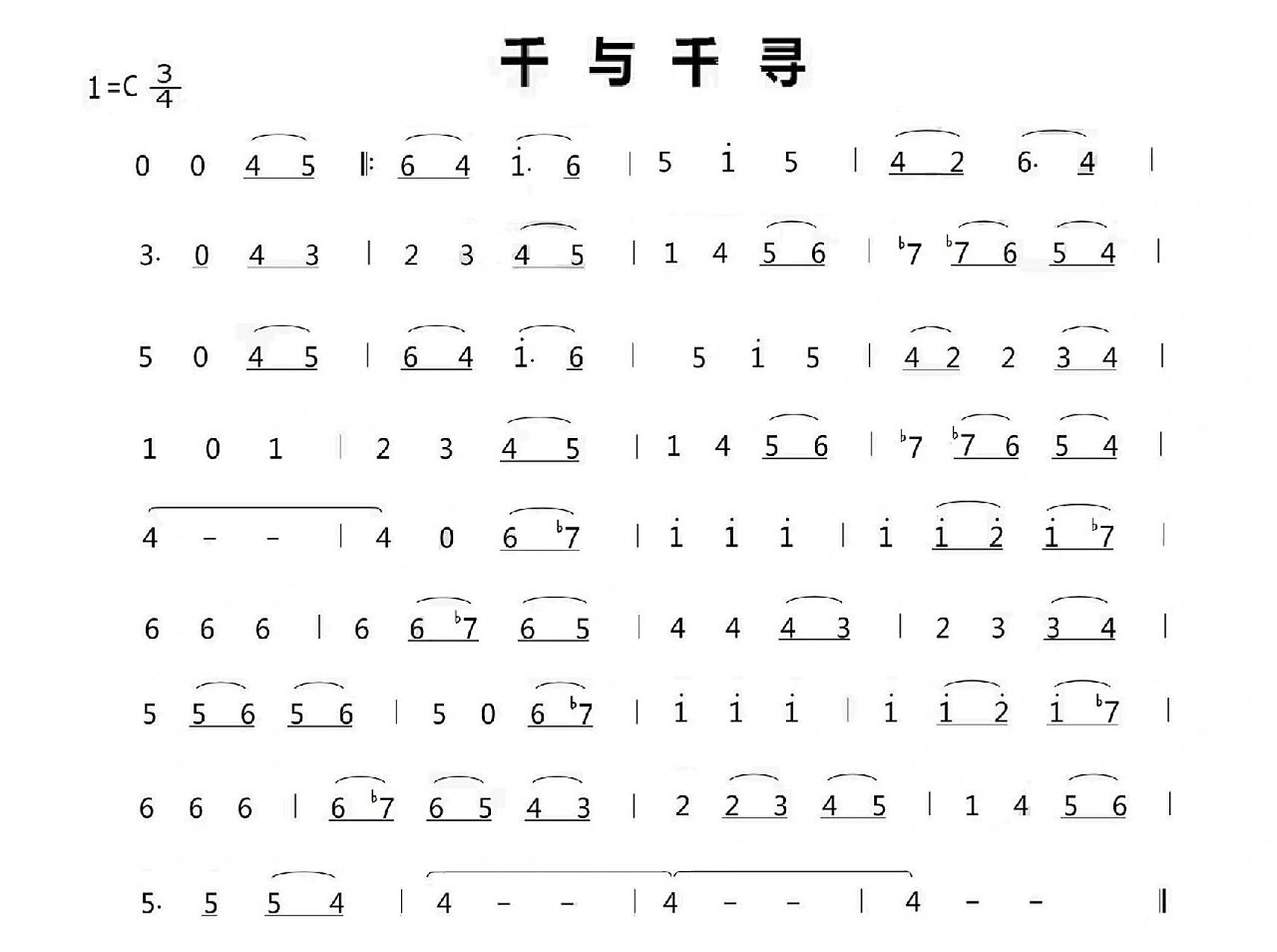 竖笛谱《千与千寻》 降ti(597),用总指法表中升la
