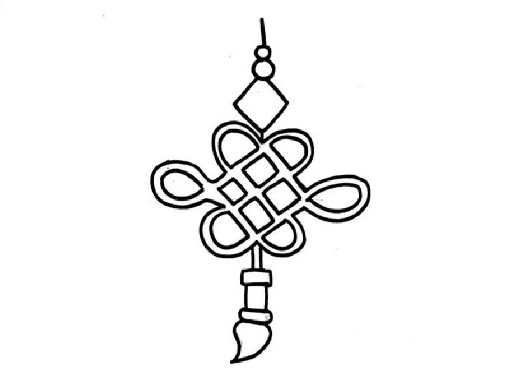 红色中国结简笔画图片教程简单 首先我们画出一串吊饰,接着在菱形的