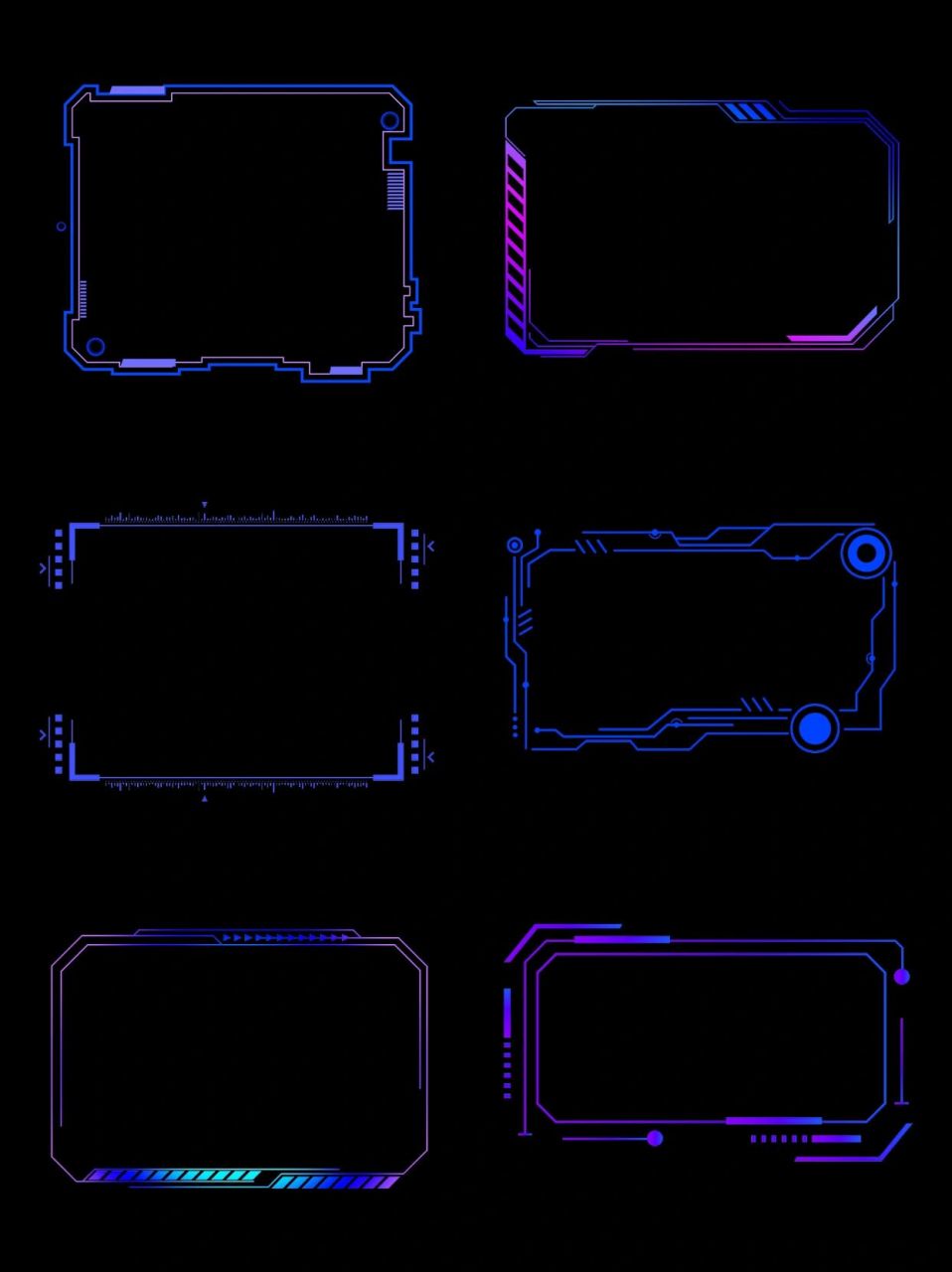 免抠素材96赛博风科技感边框丨文本框电路 用虹霓灯和电子元件
