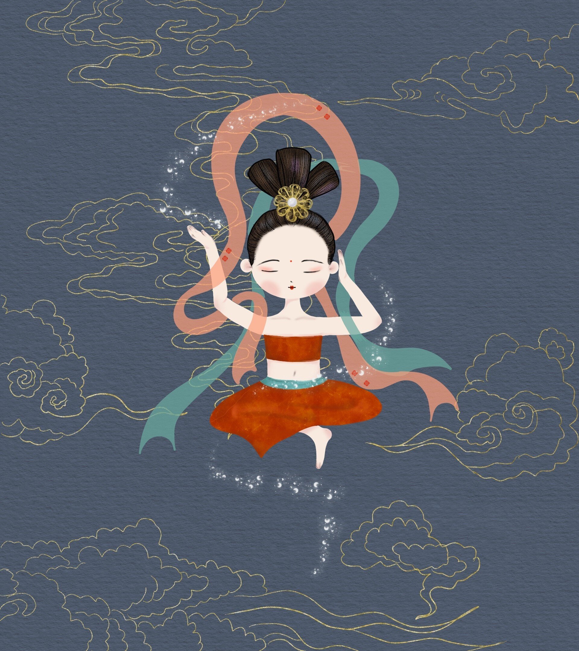 插画|敦煌小飞天系列～ 小飞天系列一共10张,有粘土人偶版和绘画版