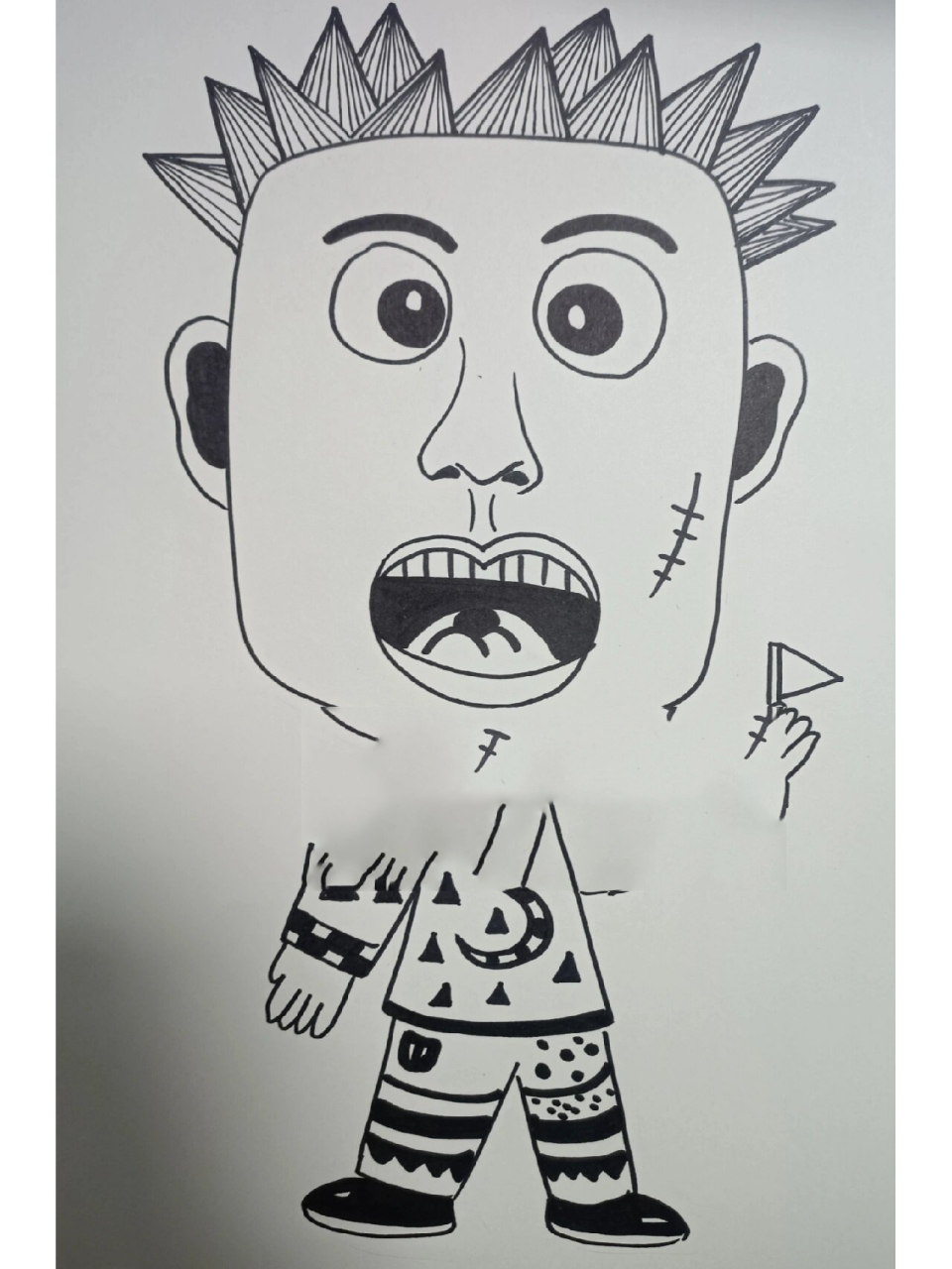 创意美术《夸张的人物》儿童画 1,工具材料: 马克笔,勾线笔,卡纸 2