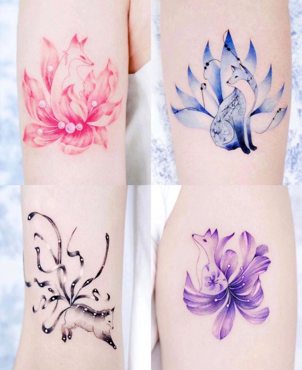 各种颜色的九尾狐小纹身