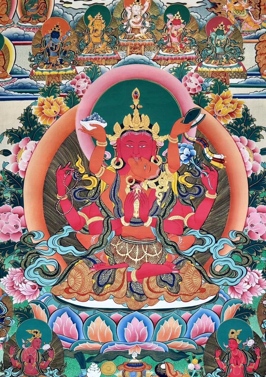 唐卡赏析 二十年中古唐卡——大悲胜海红观音 86×62厘米(画芯77×54)