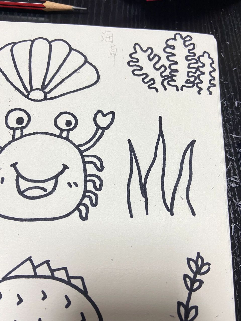 可爱的海底生物和海草简笔画 临摹 96