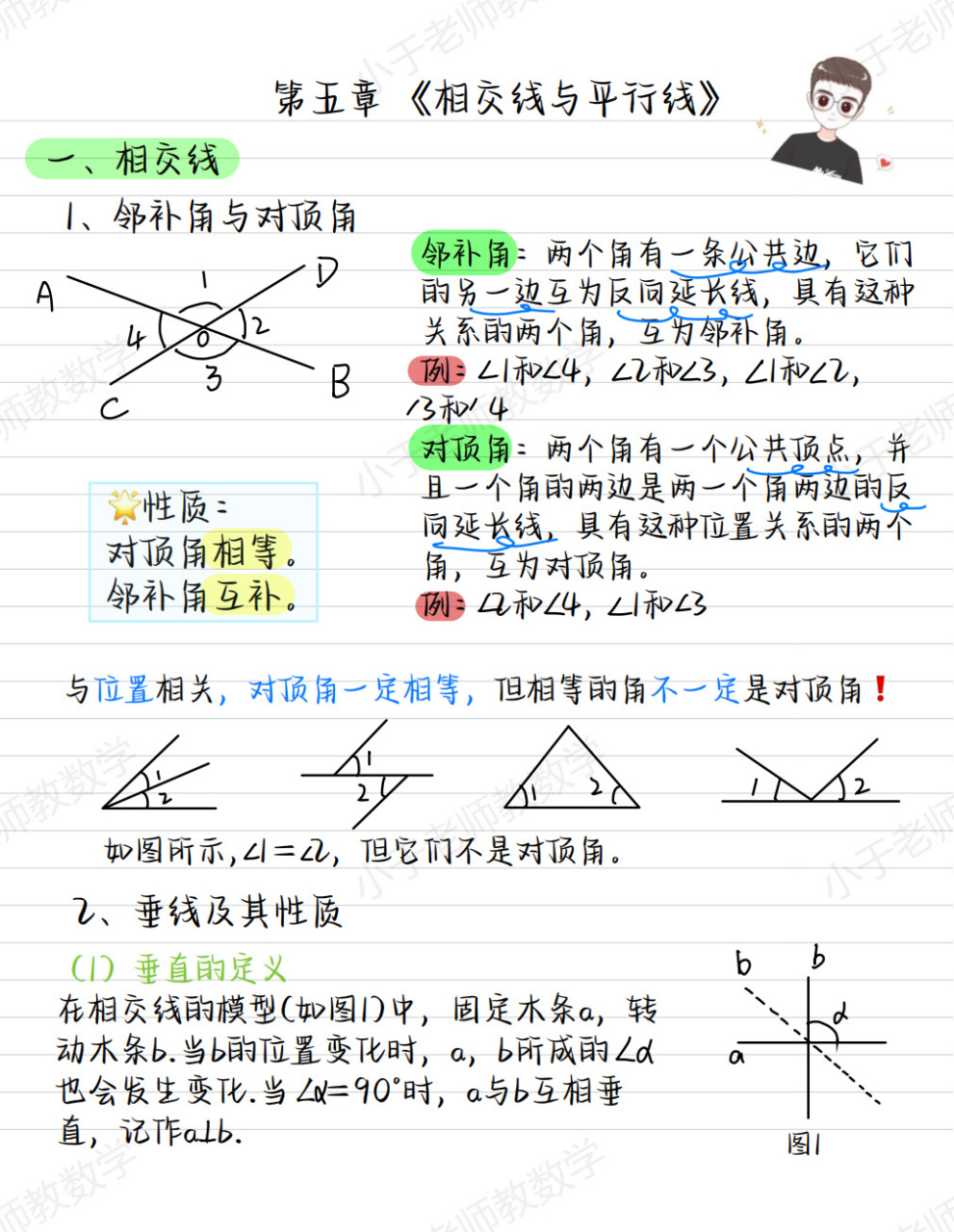97数学笔记|七下数学第五章《相交线与平行线 73小于老师开始更新