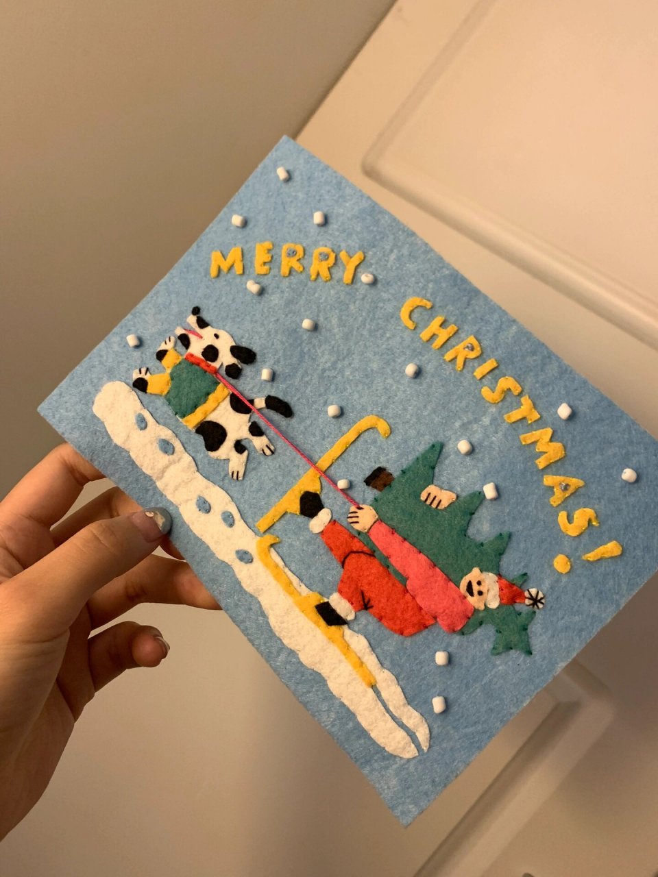 圣诞节前的第一张圣诞元素不织布手工贺卡完成 90图纸见p5 尺寸是a4