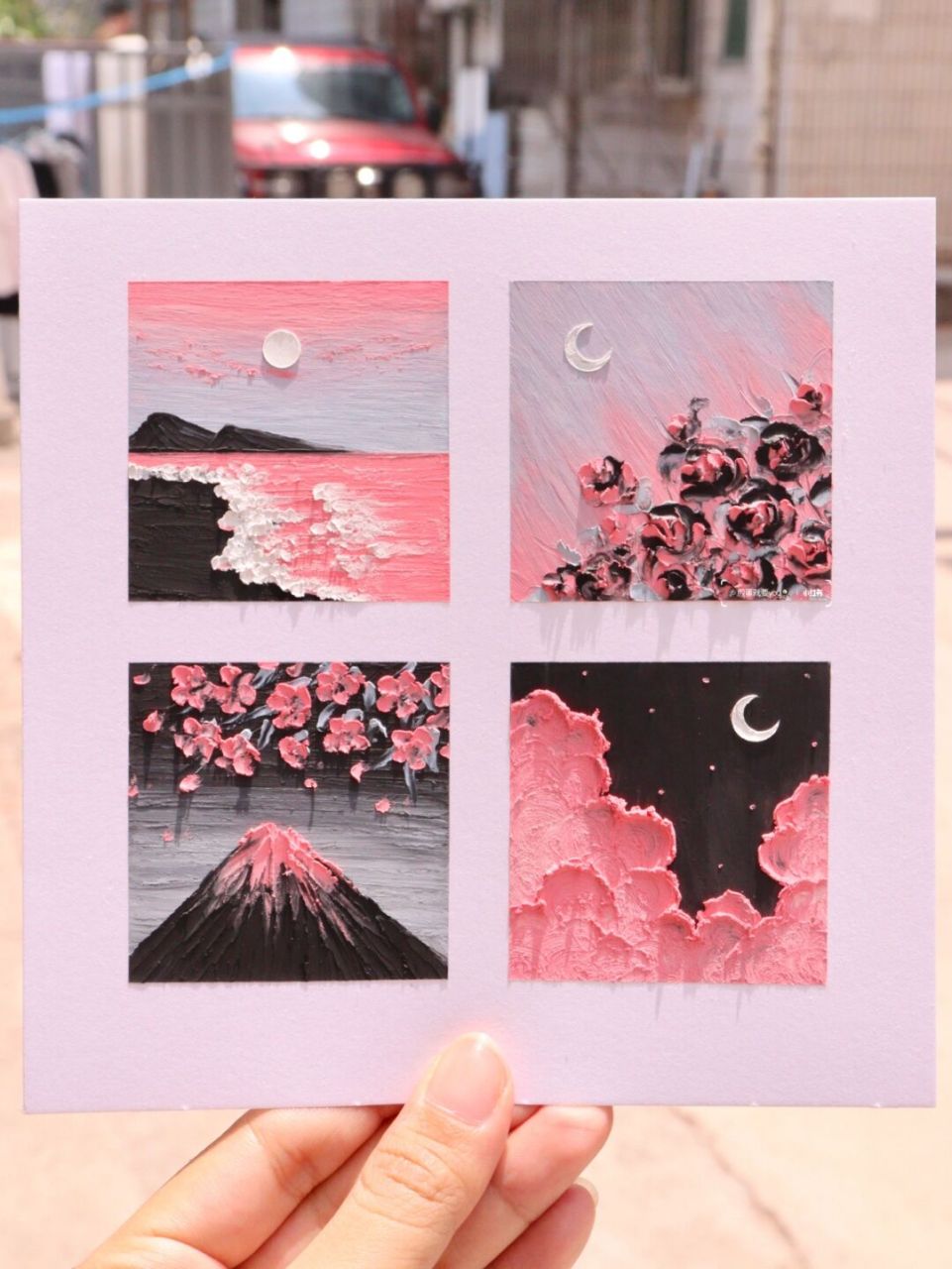 油画棒|93粉色与黑色7815·粉墨登场风景四宫格 粉色和黑色的