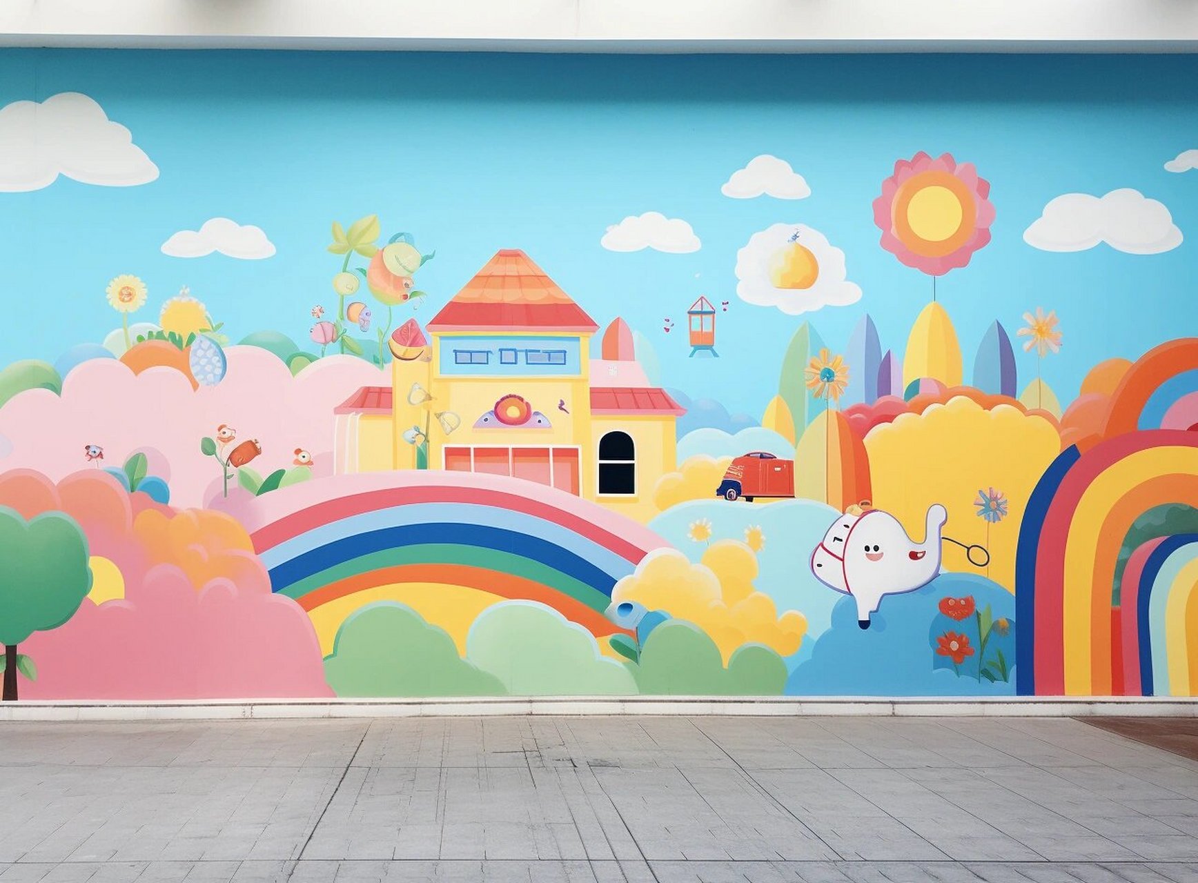 幼儿园是孩子们探索世界的起点,而用色彩清新,造型可爱的墙绘来装饰