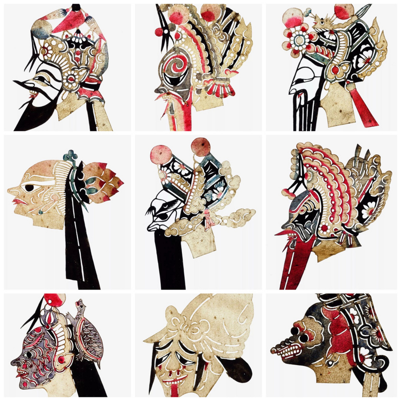 皮影头茬03 - 指的是皮影"影人"的头部,是可以与"影身"分开,合成的