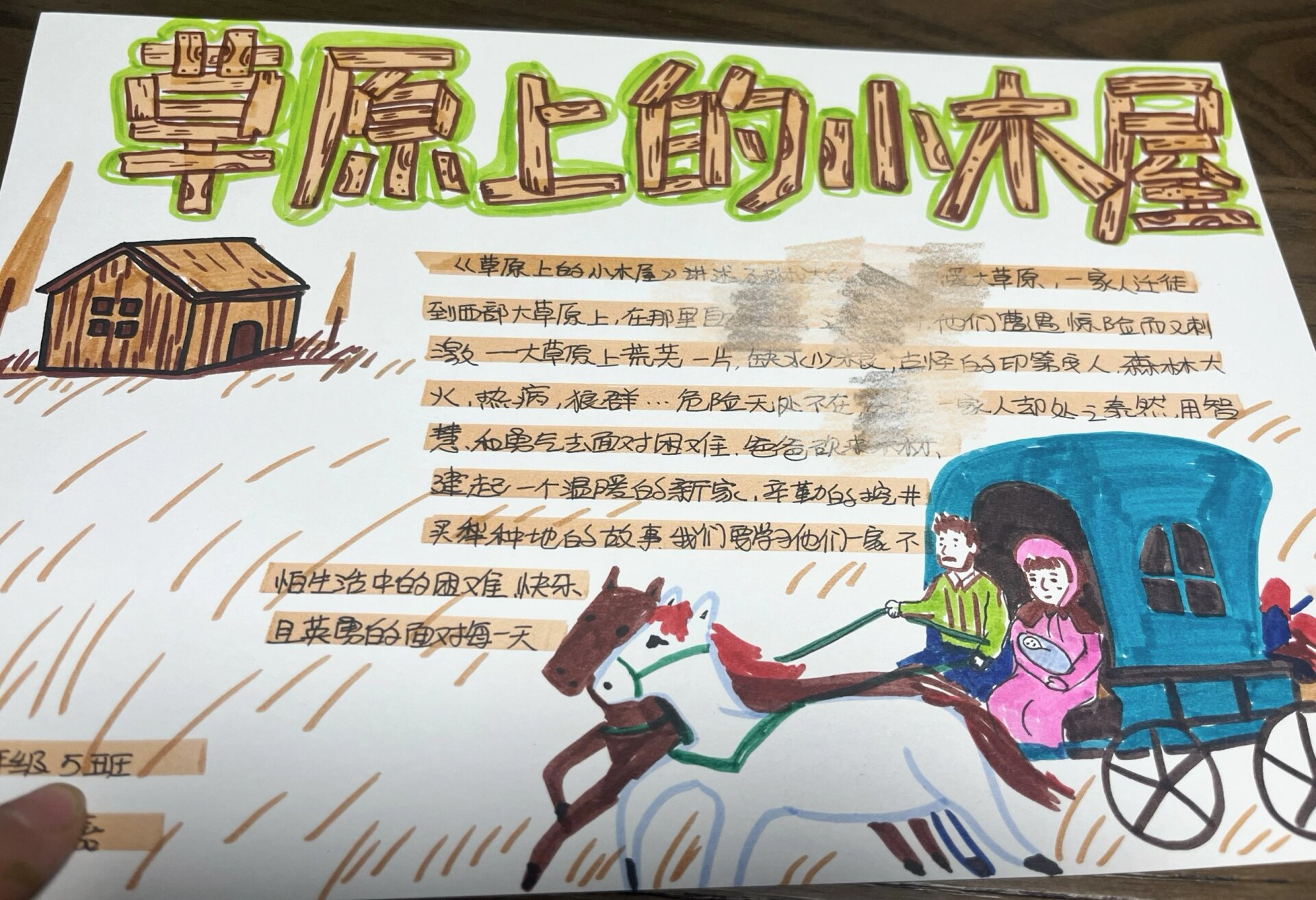 《草原上的小木屋》读书小报 马克笔颜色不凑手d大伙凑乎看,找找灵感