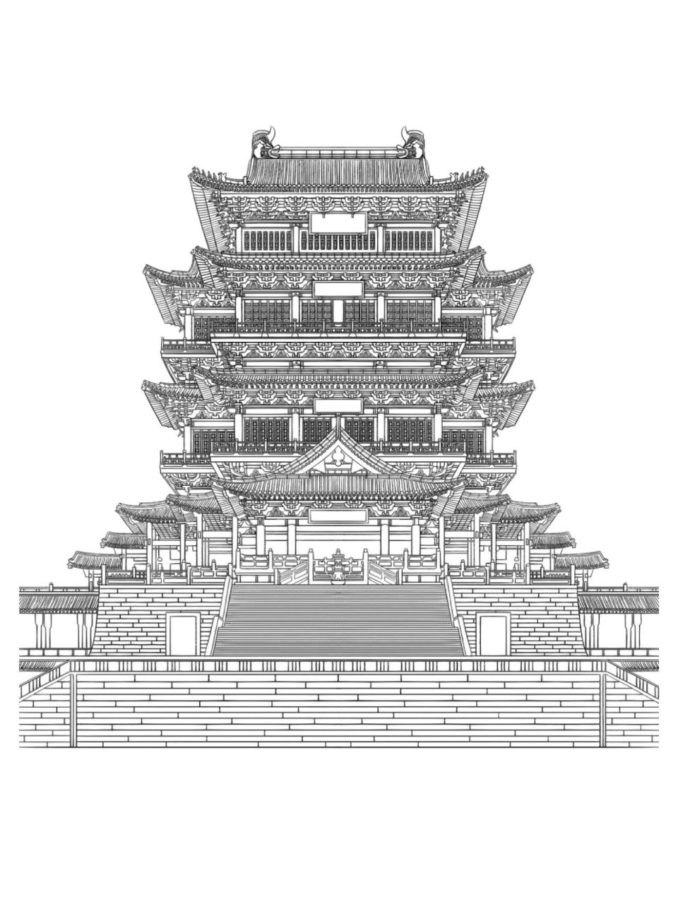 国风建筑-滕王阁 原创国风滕王阁,左滑附单个建筑线稿 原创作品,请勿