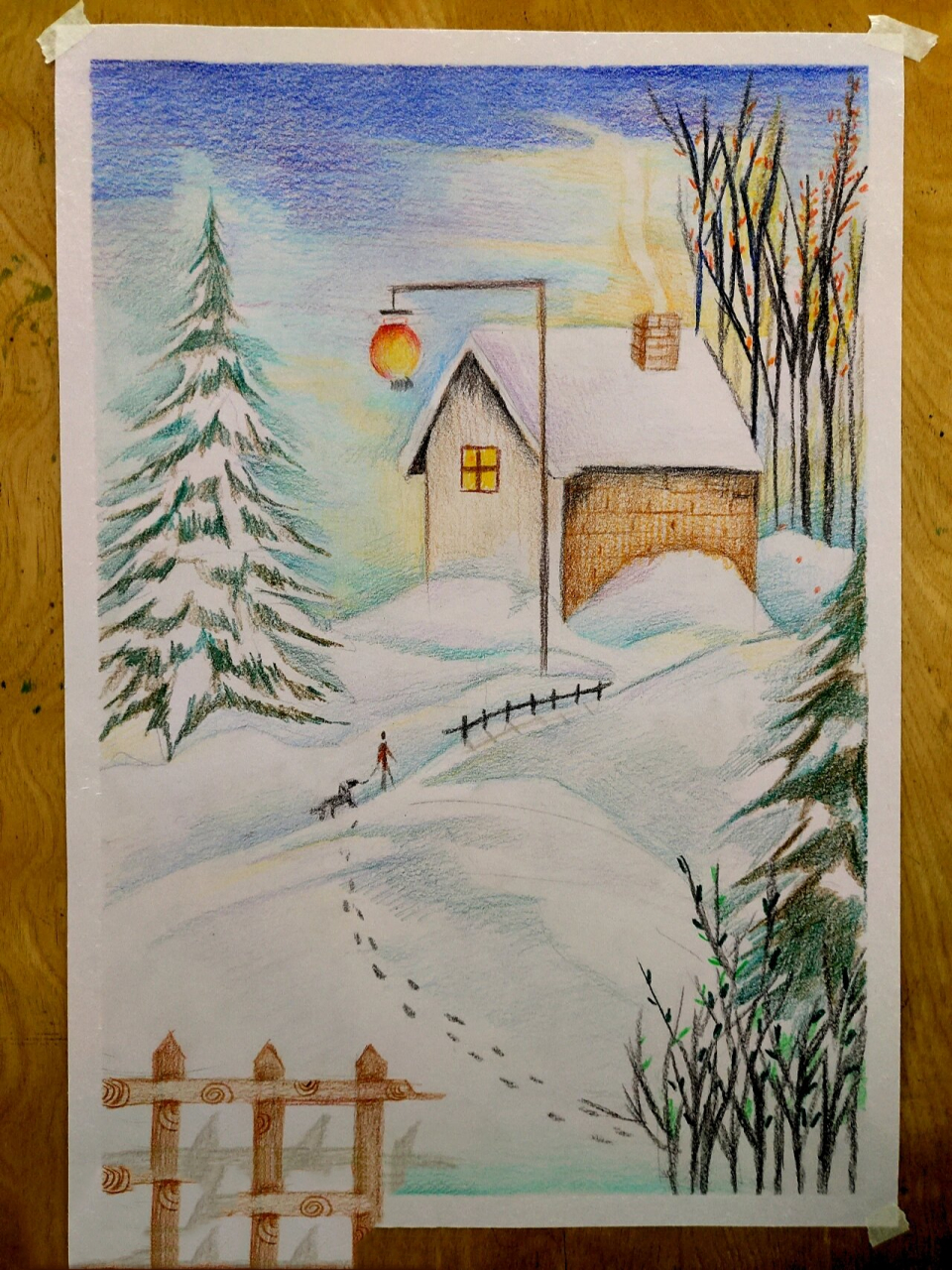 村落大雪景(彩铅风景附步骤图) 嗨集美们更新了,闲暇时刻画了一幅雪景