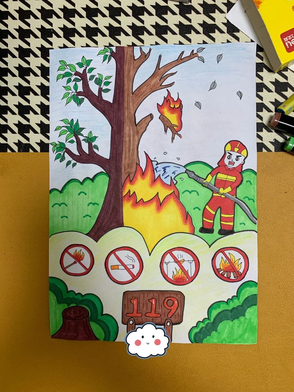 二年级森林防火画画图片