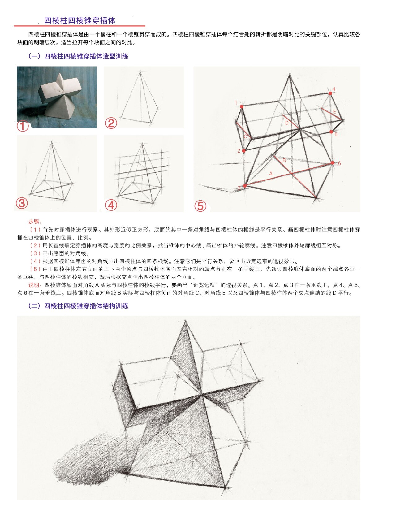 素描零基础|几何体临摹素材·柱锥穿插体①