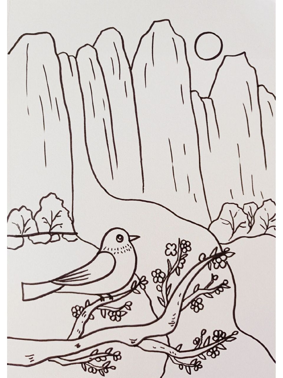 小学古诗《画》诗配画 远看山有色,近听水无声.