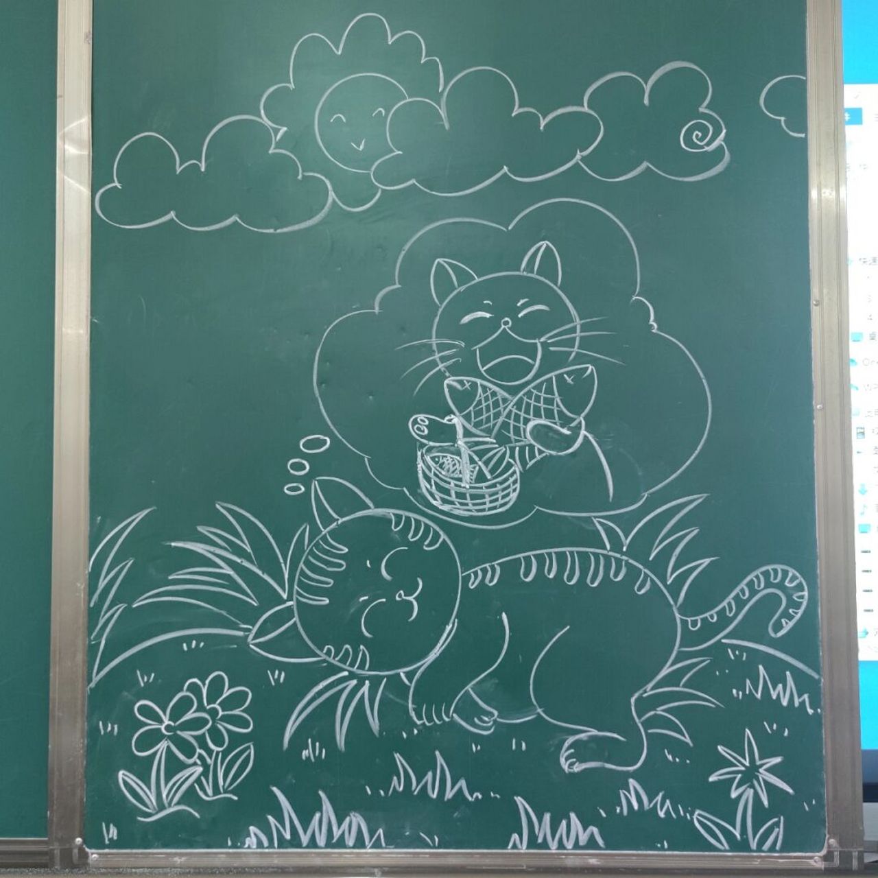 画一画课本插画466|儿童画《小猫种鱼》 带着学生练习画课本插画的