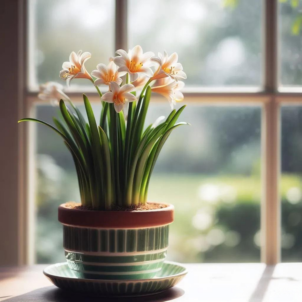 从一盆花看科学的魅力 君子兰是一种室内观赏植物,属于兰科,叶片