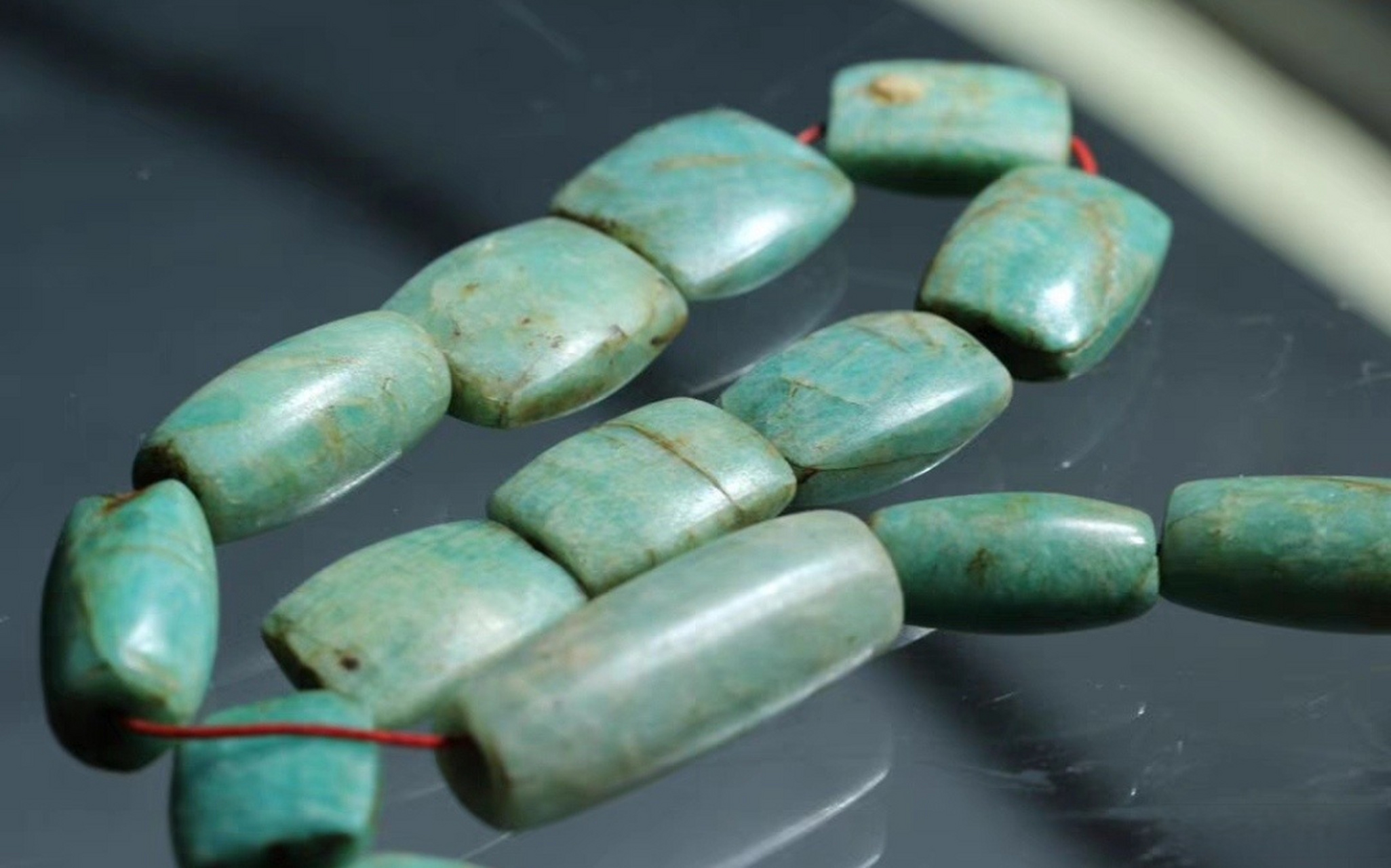 古玉#红山到夏家店的天河石串,包浆赏心悦目.