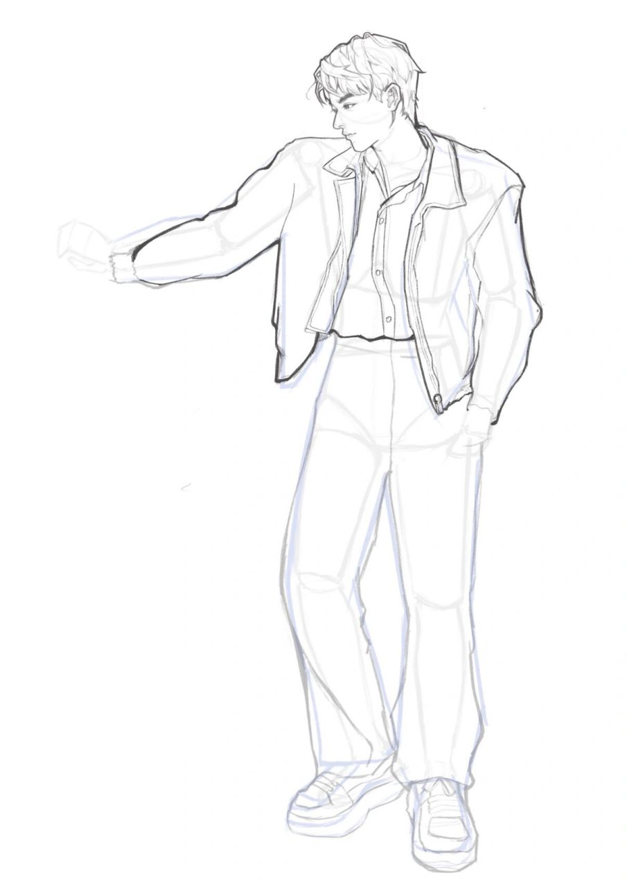 含步骤 阿花系统课男生全身线稿练习 人物参考 打草稿的时候感觉画的