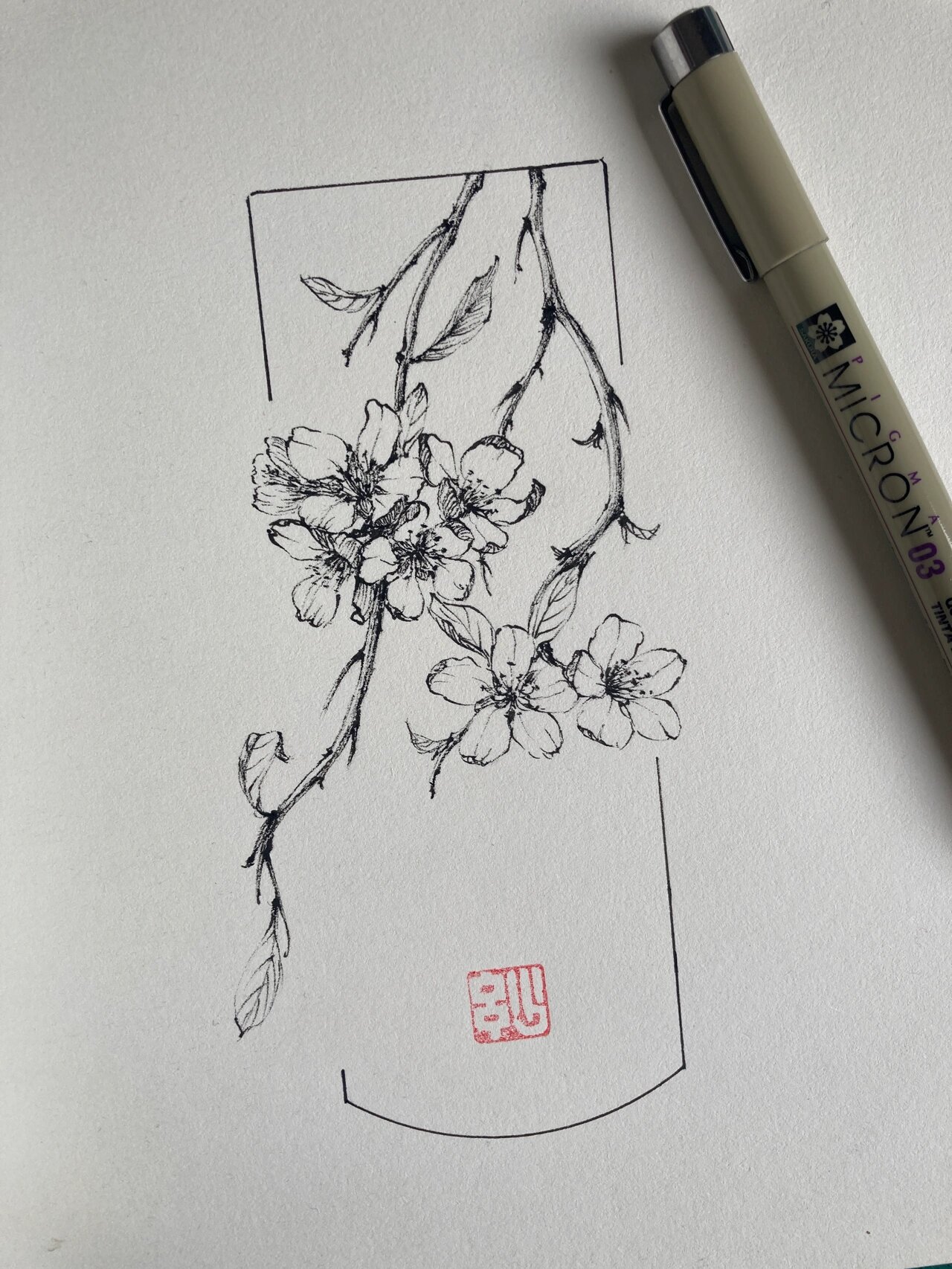 海棠花古风素描图片