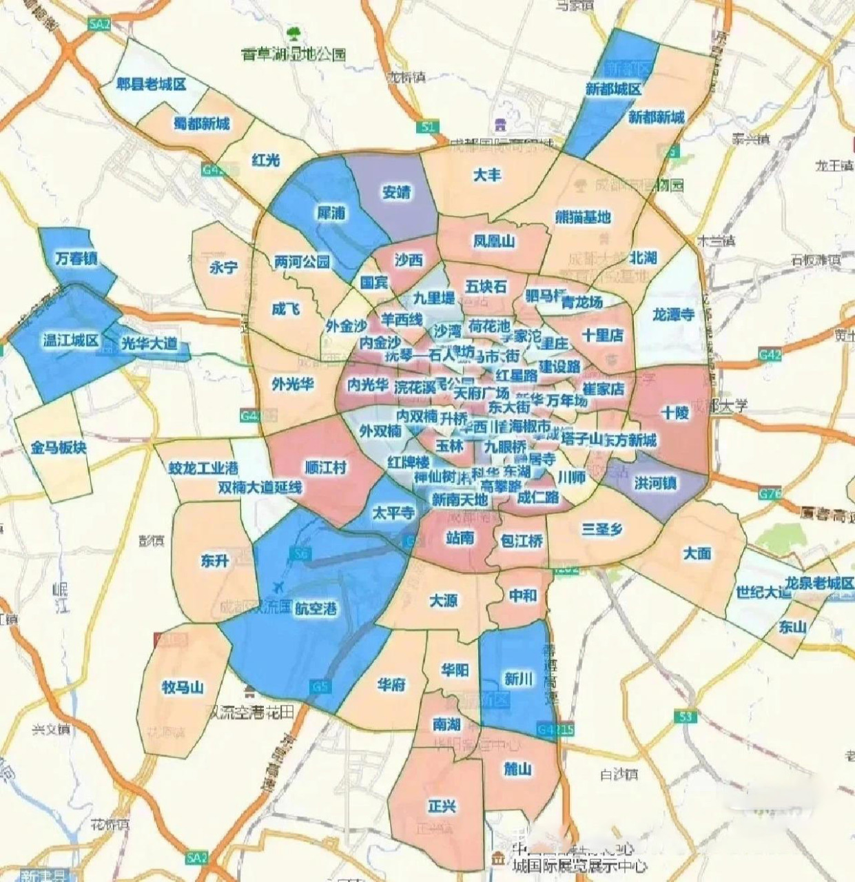 成都最新区域分布图 建议收藏  成都最新区域分布图 建议收藏
