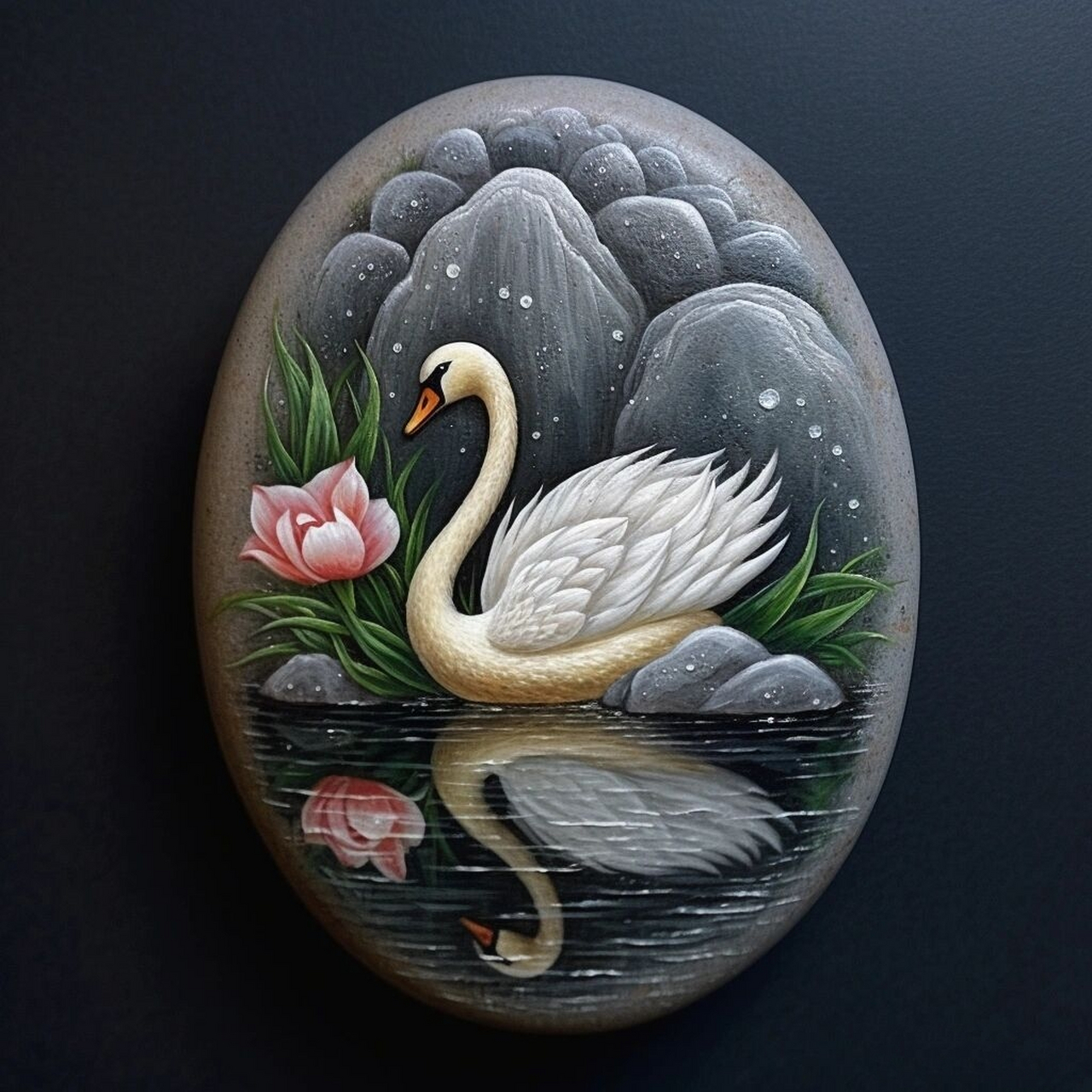 石头画|黑白天鹅石头画右划更多