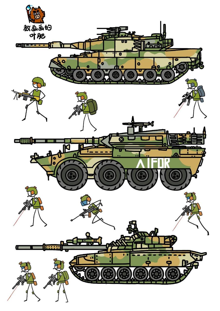 现代主战坦克战车军事战争火柴人军事装甲车.